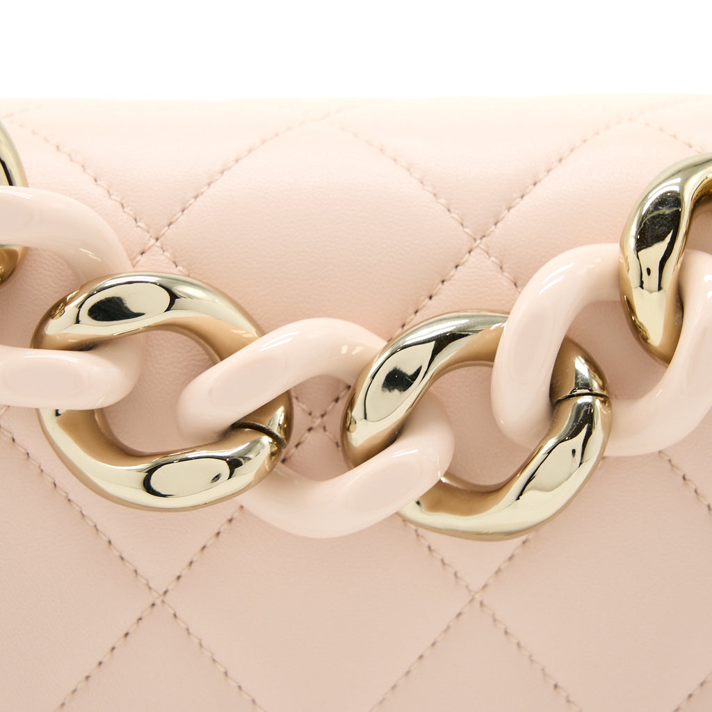 CHANEL 22C RECTANGULAR FLAP BAG WITH GIANT TOP HANDLE LAMBSKIN PINK LGHW(MICROCHIP)