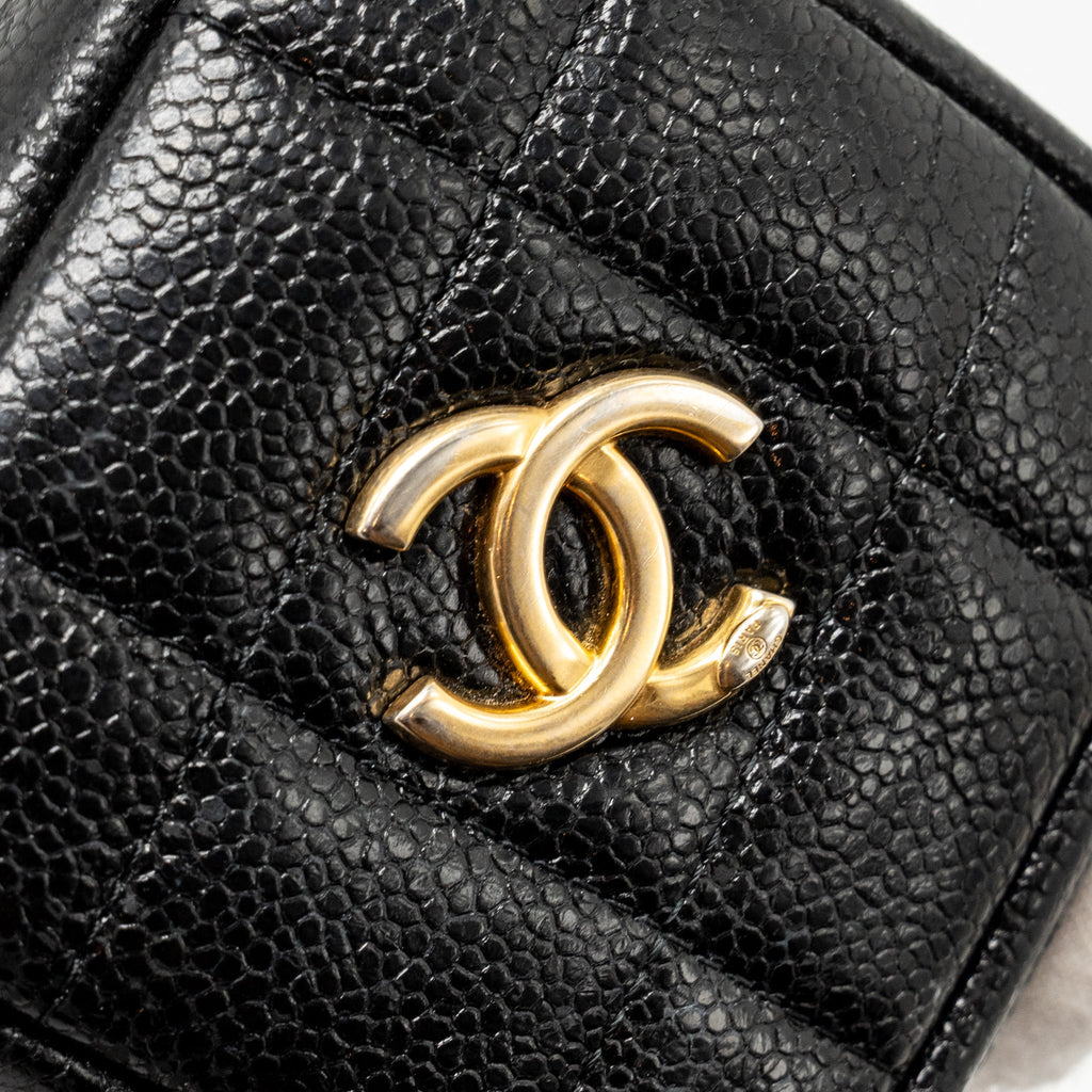 CHANEL QUILTED DIAMOND ZIPPER COIN PURSE CAVIAR BLACK GHW