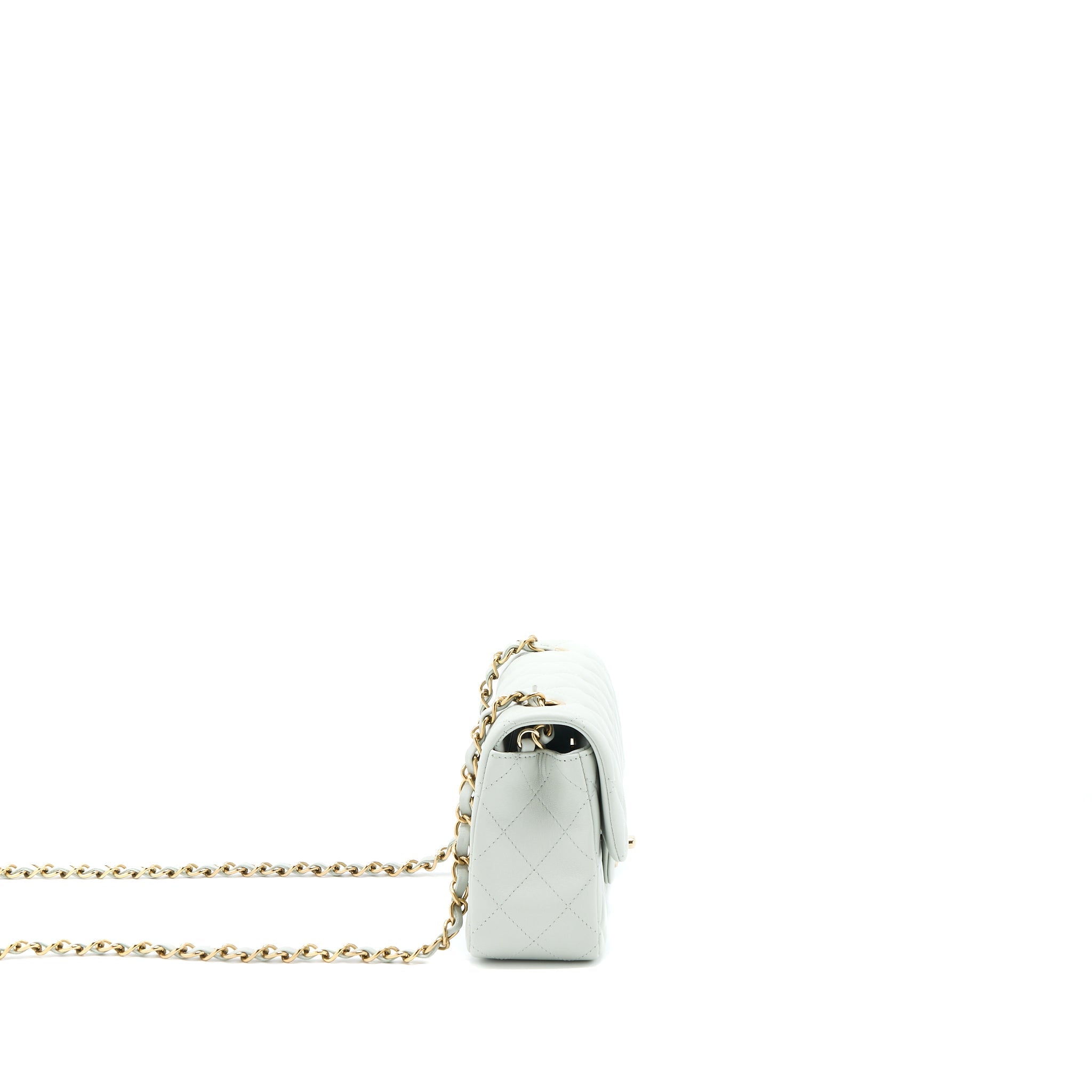 CHANEL 23C MINI RECTANGULAR FLAP BAG LAMBSKIN LIGHT GREY LGHW (MICROCHIP)