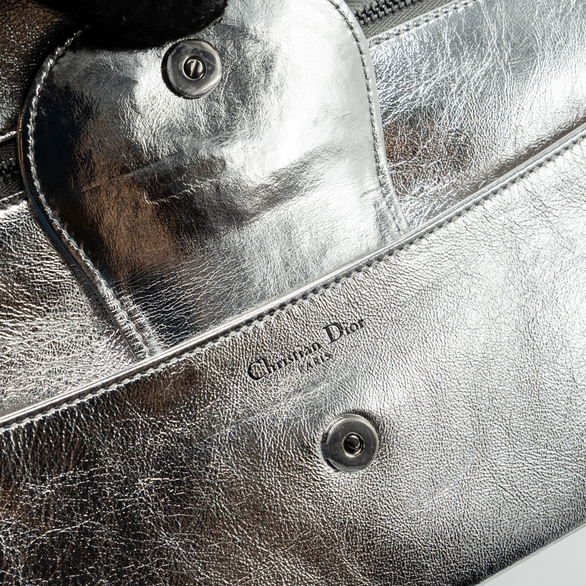 DIOR DIORDOUBLE CLUTCH WITH CHAINS CALFSKIN ARGENT BLACK HARDWARE