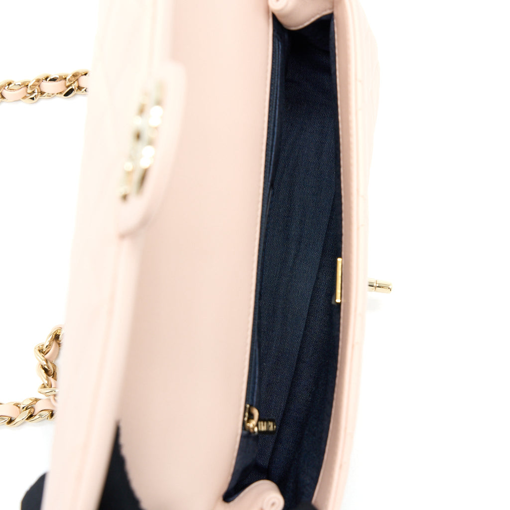 CHANEL 22C RECTANGULAR FLAP BAG WITH GIANT TOP HANDLE LAMBSKIN PINK LGHW(MICROCHIP)