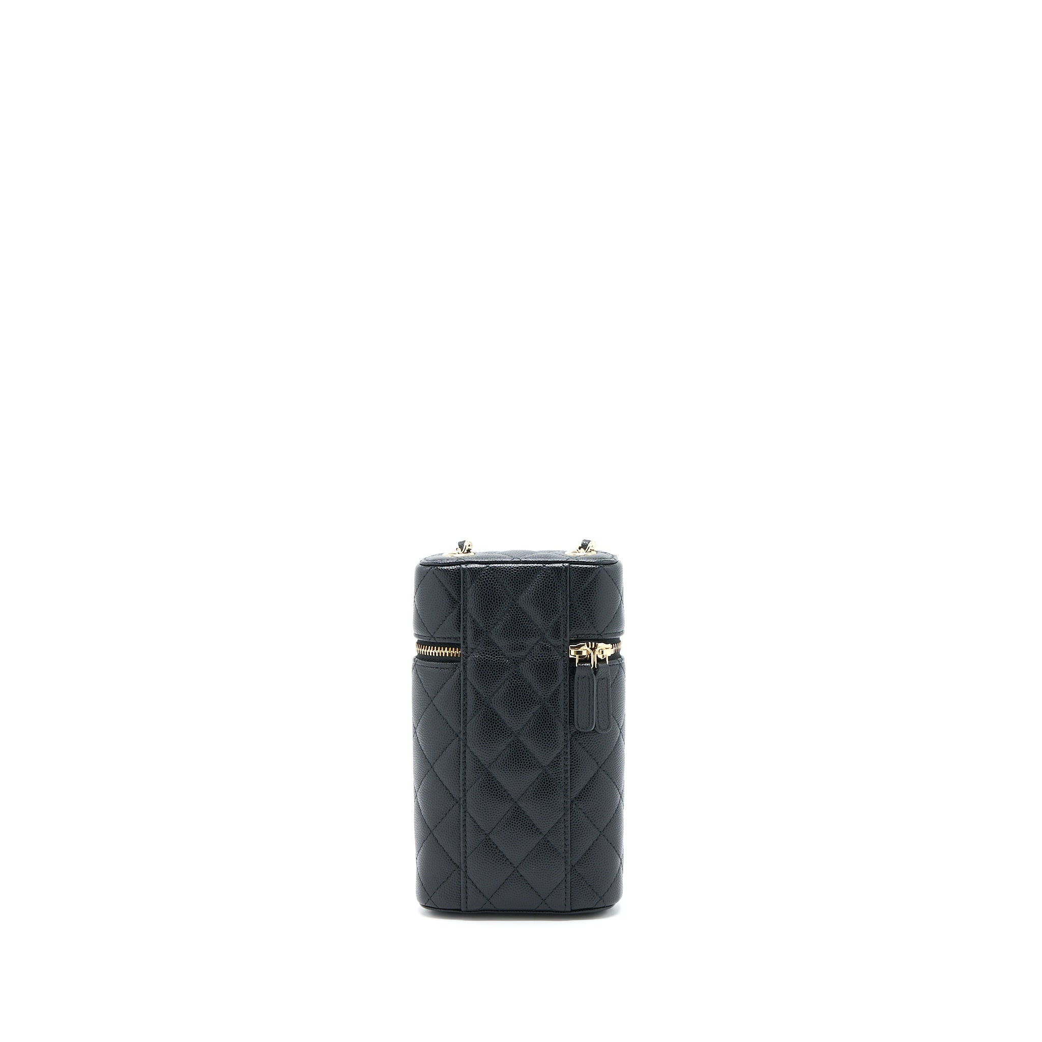 CHANEL VANITY PHONE HOLDER WITH CHAIN CAVIAR BLACK LGHW