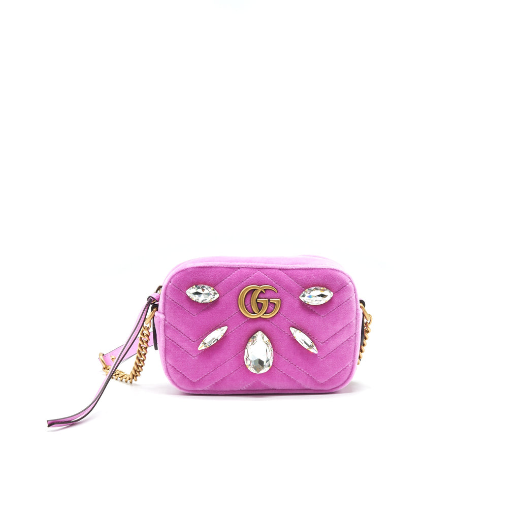 GUCCI VELVET MINI MARMONT CAMERA BAG PINK