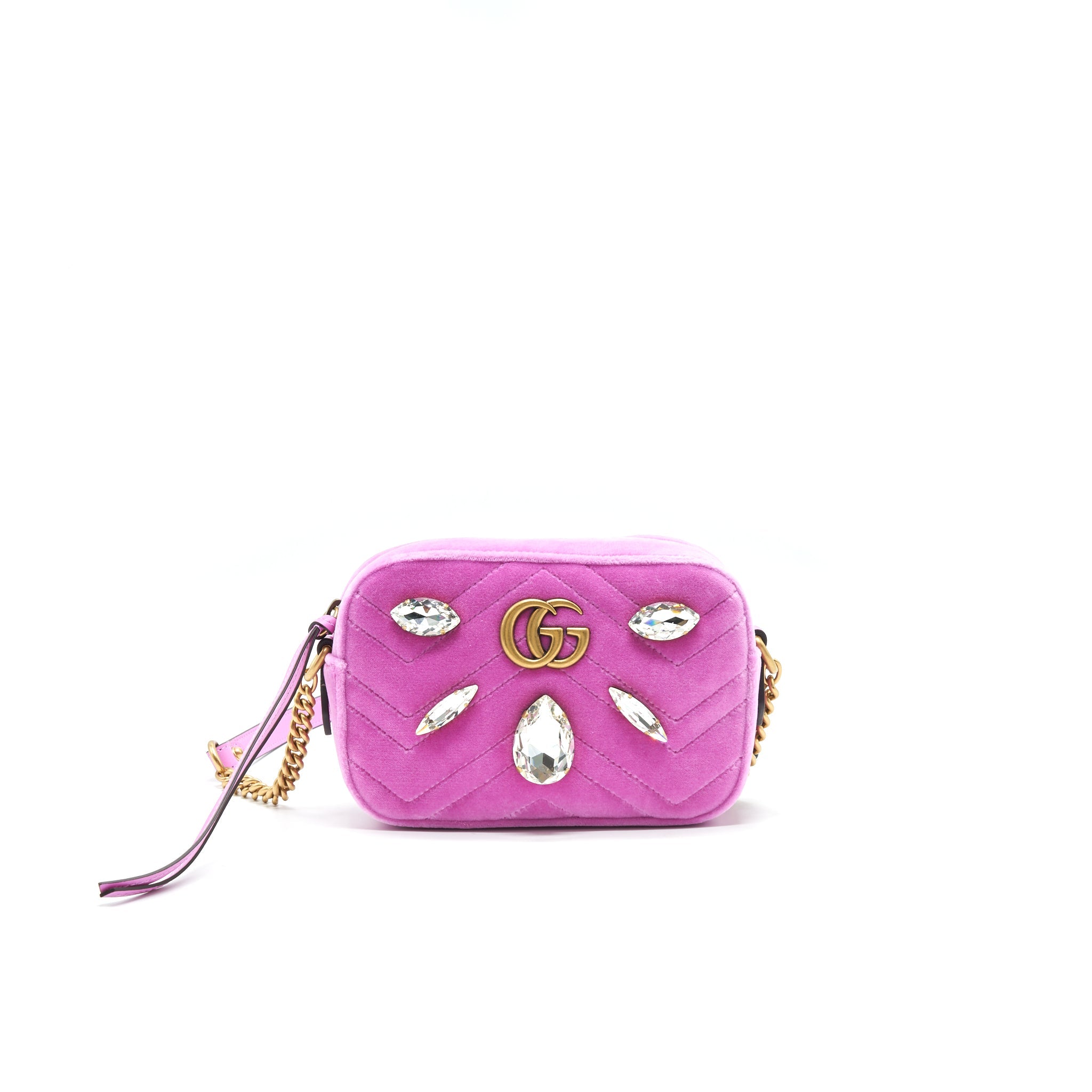 GUCCI VELVET MINI MARMONT CAMERA BAG PINK