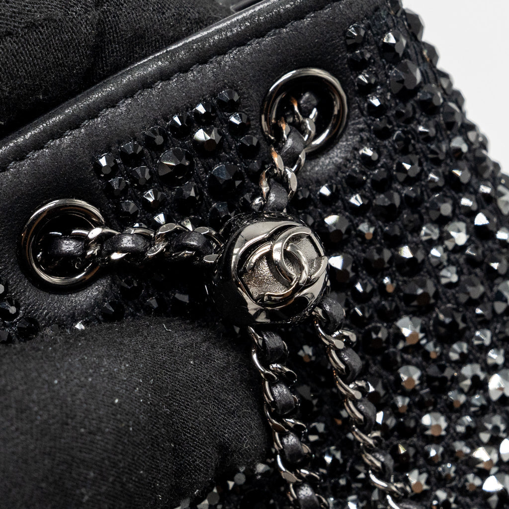 CHANEL SUPER MINI CRYSTAL STUDDED CLUTCH WITH CHAIN LAMBSKIN BLACK RUTHENIUM HARDWARE