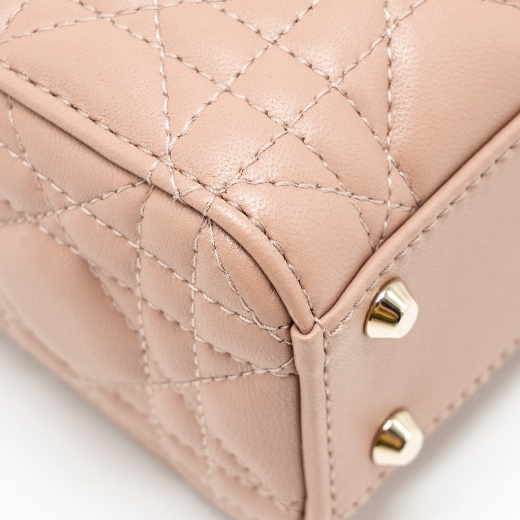DIOR MINI LADY DIOR LAMBSKIN BLUSH LGHW