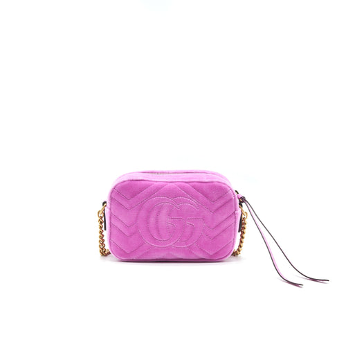 GUCCI VELVET MINI MARMONT CAMERA BAG PINK