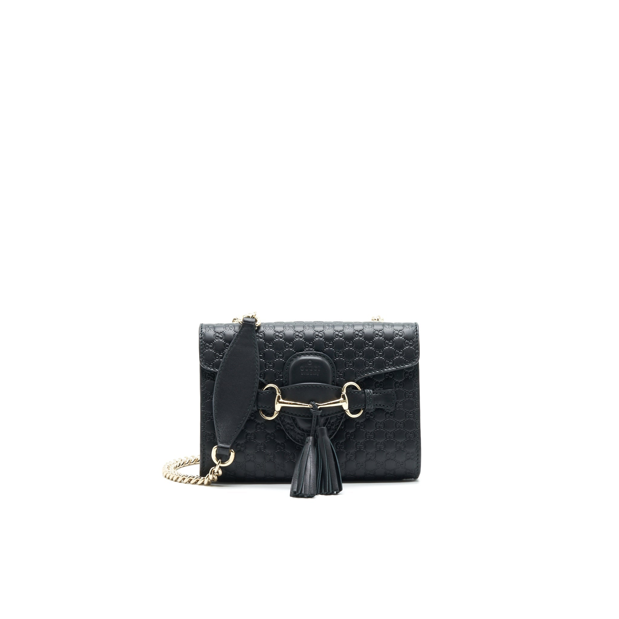 GUCCI EMILY GUCCISSIMA MINI LEATHER SHOULDER BAG BLACK