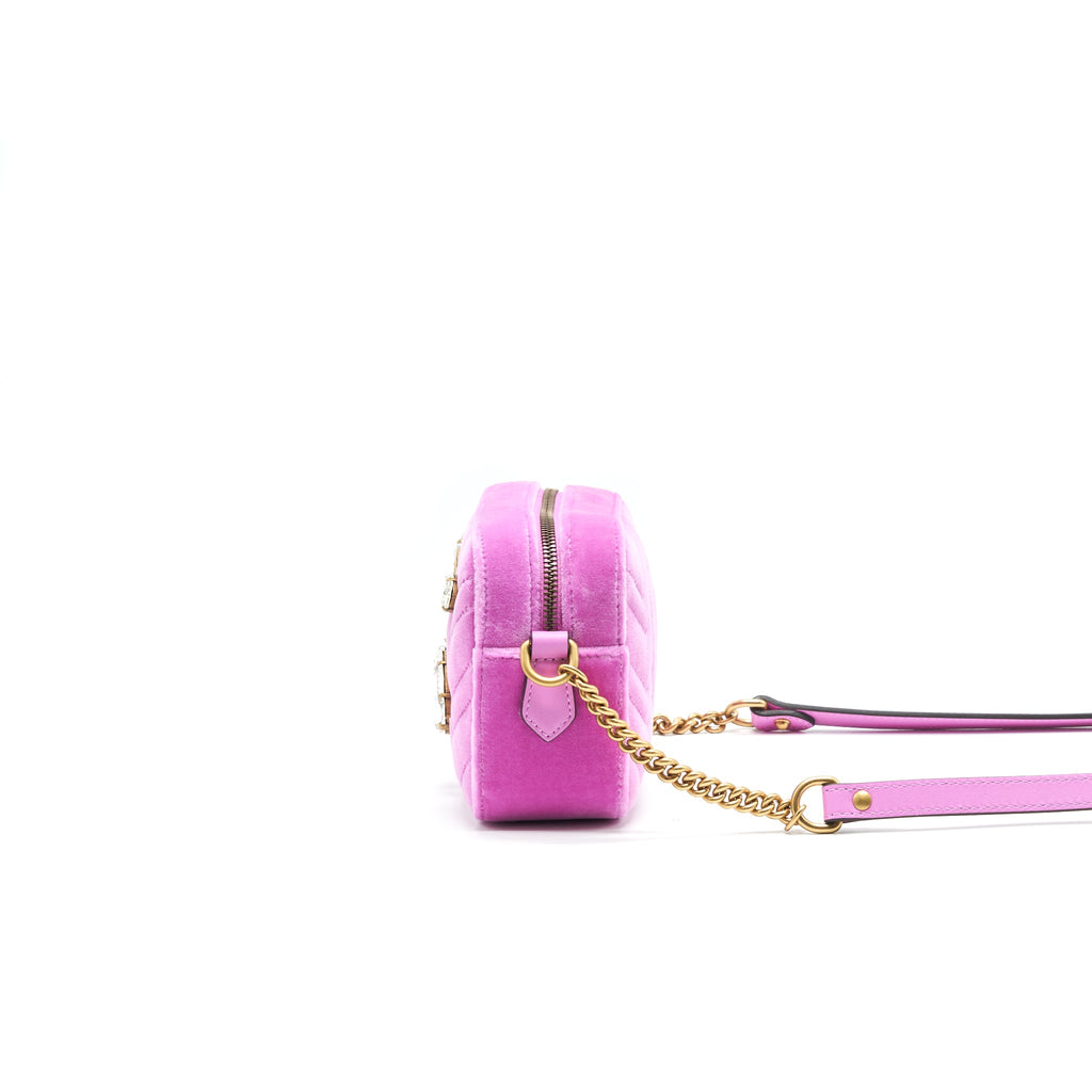 GUCCI VELVET MINI MARMONT CAMERA BAG PINK