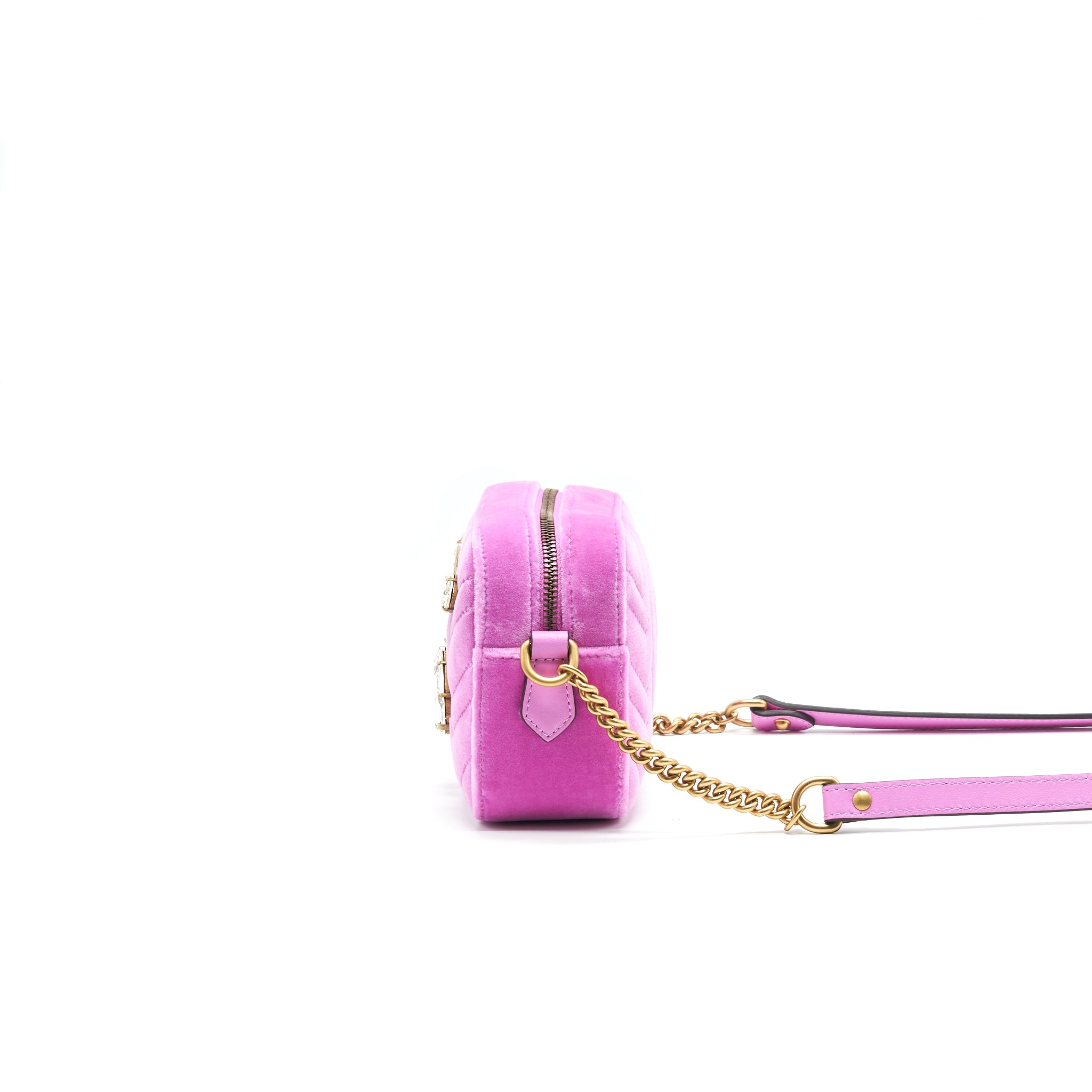 GUCCI VELVET MINI MARMONT CAMERA BAG PINK