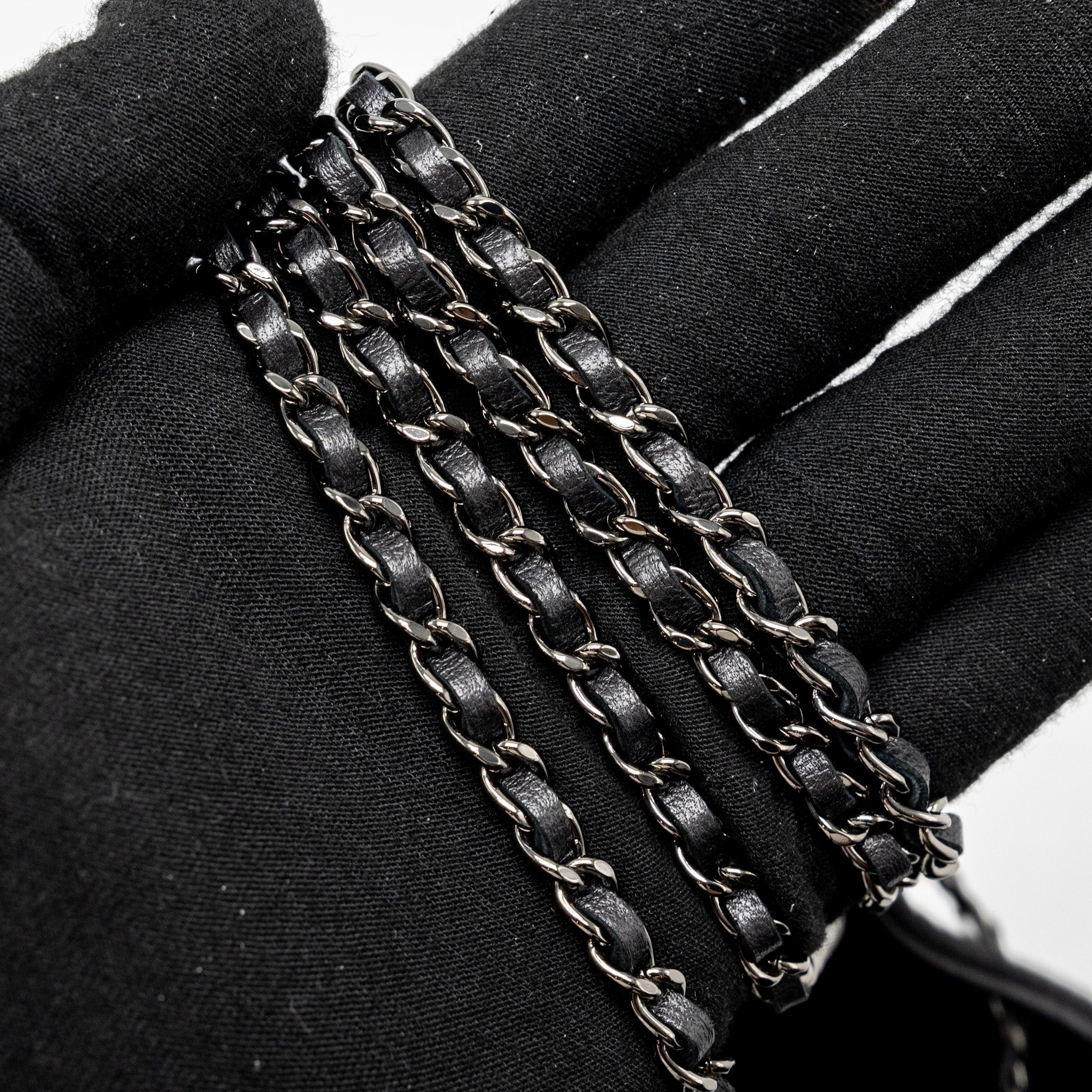 CHANEL SUPER MINI CRYSTAL STUDDED CLUTCH WITH CHAIN LAMBSKIN BLACK RUTHENIUM HARDWARE