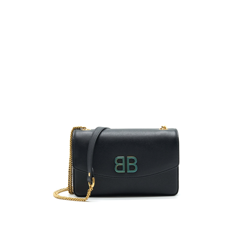 BALENCIAGA BB CHAIN SHOULDER BAG BLACK GHW