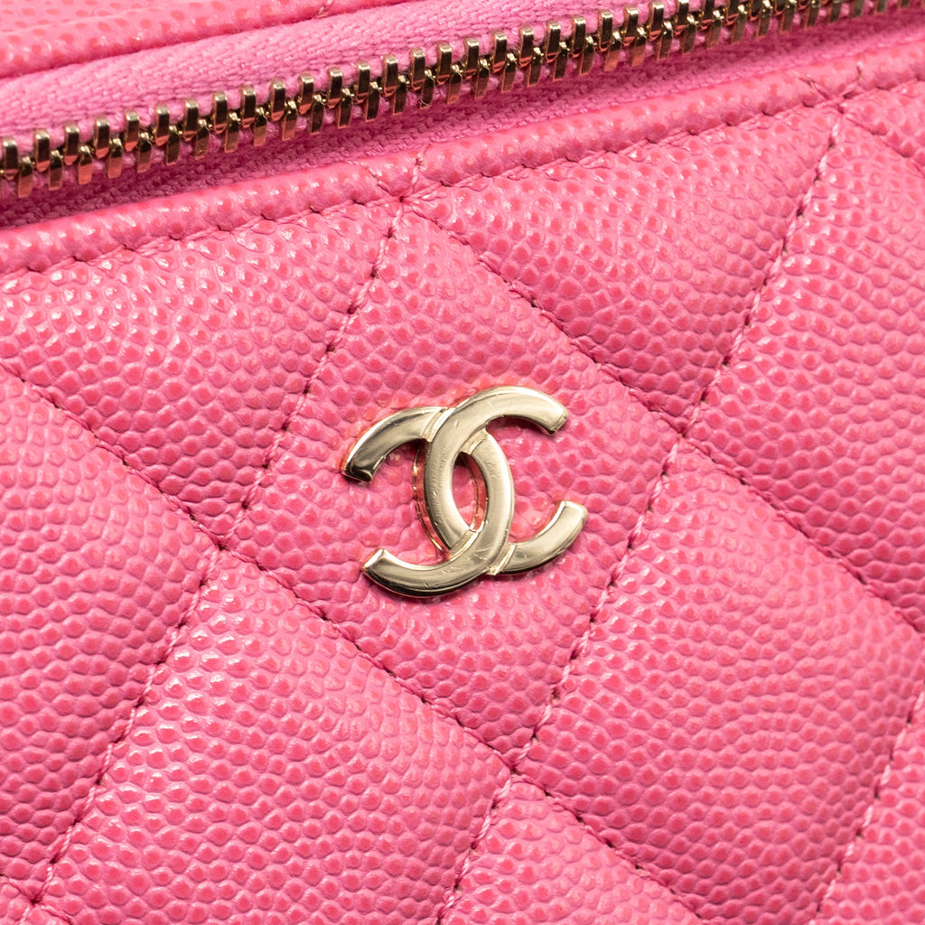 CHANEL LONG VANITY CASE WITH CHAIN CAVIAR HOT PINK LGHW