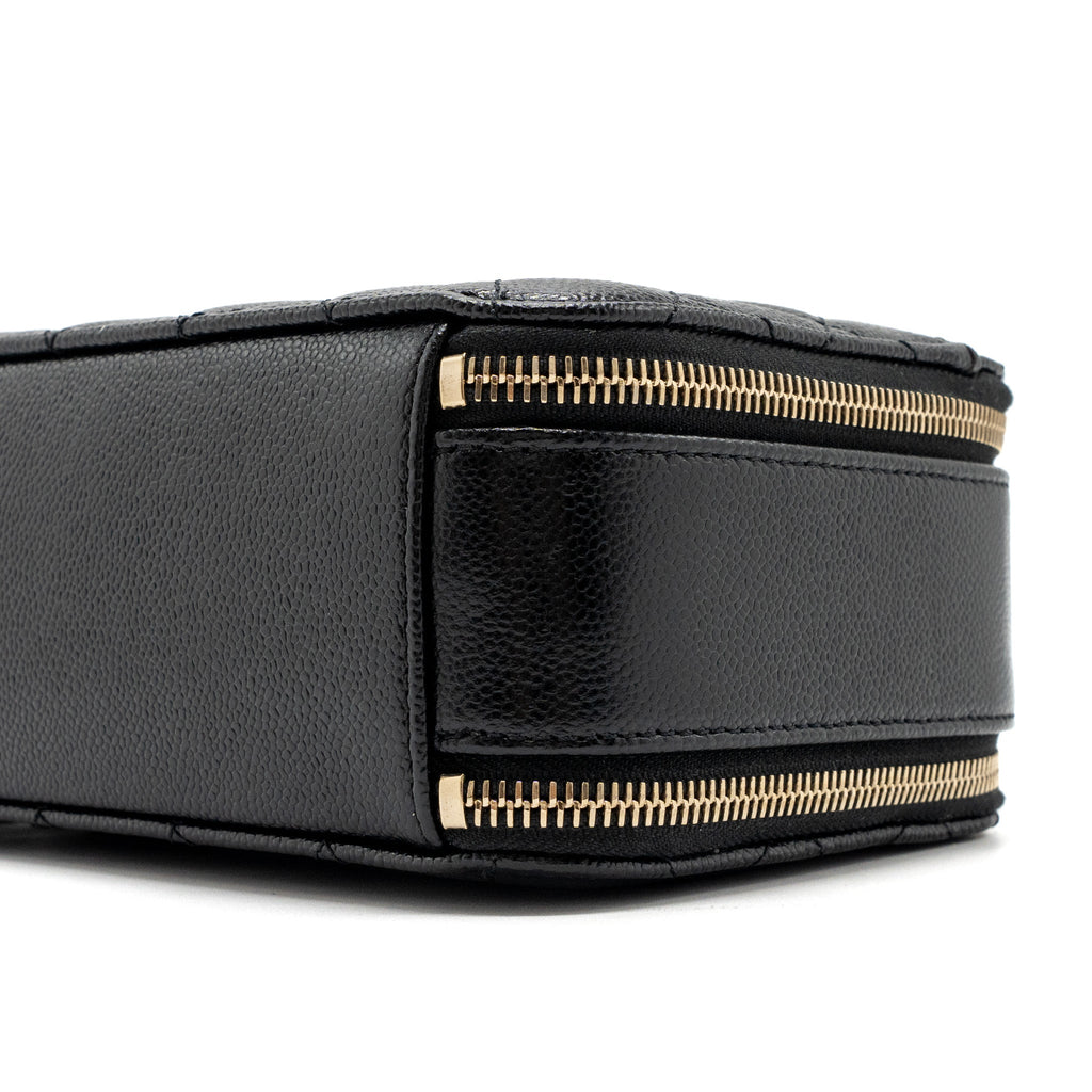 CHANEL LETTER TOP HANDLE SMALL VANITY CASE CAVIAR BLACK BRUSHED GHW(MICROCHIP)