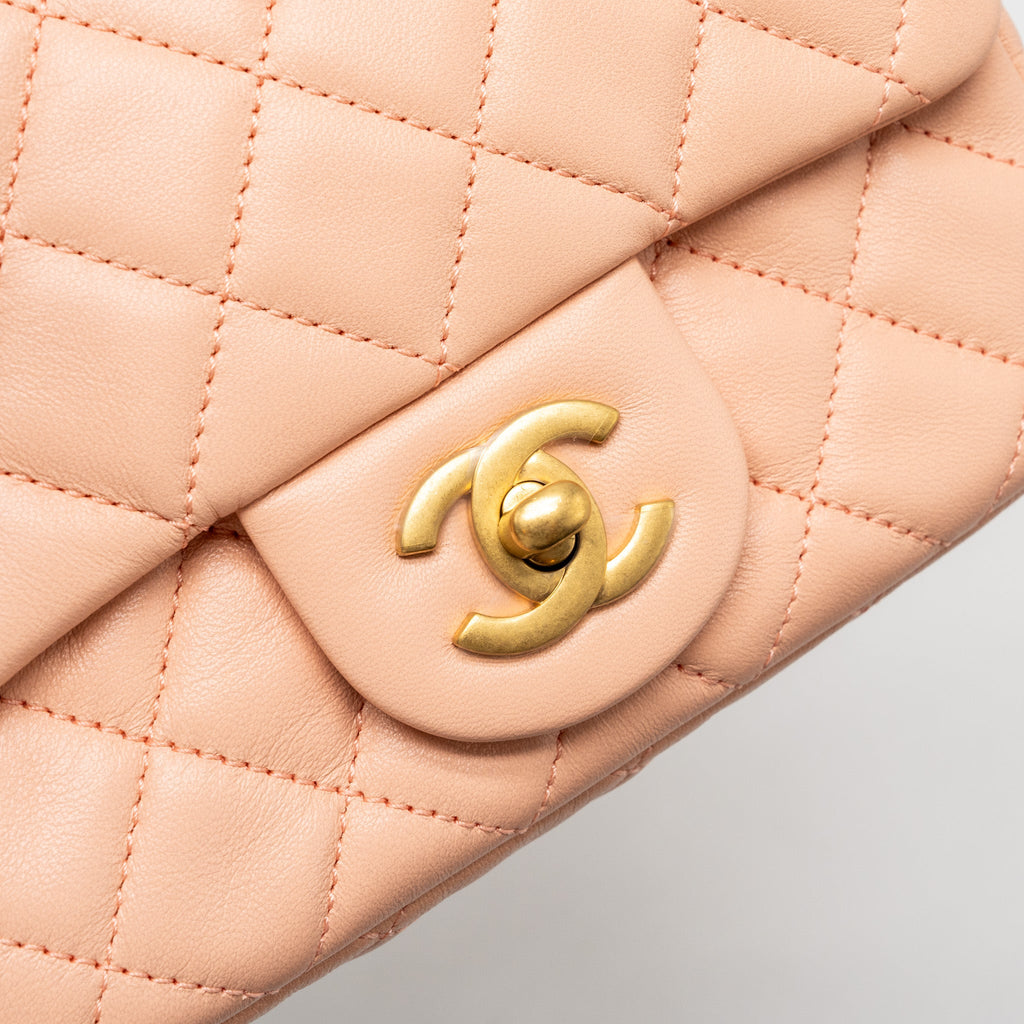 CHANEL PEARL CRUSH MINI SQUARE FLAP BAG LAMBSKIN LIGHT PINK GHW (MICROCHIP)