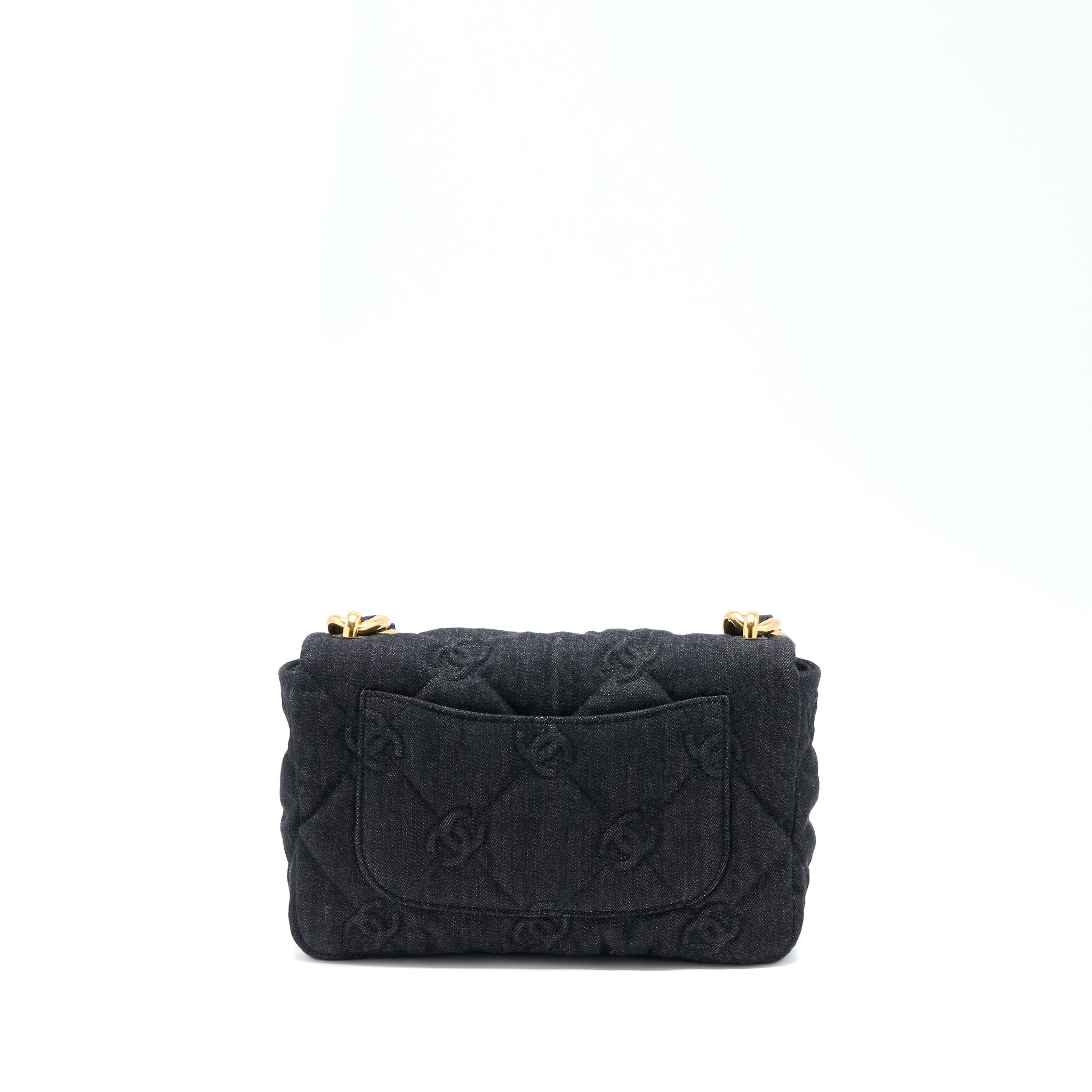 CHANEL CHUNKY CHAIN FLAP BAG DENIM BLACK BRUSHED GHW (MICROCHIP)