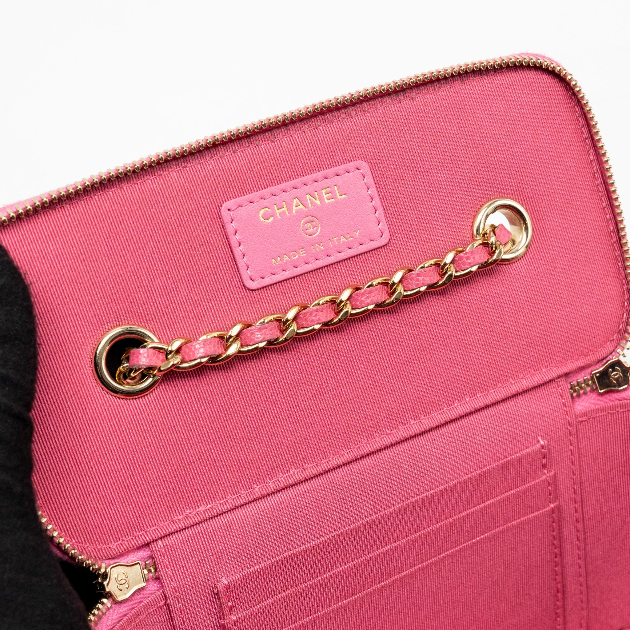 CHANEL LONG VANITY CASE WITH CHAIN CAVIAR HOT PINK LGHW