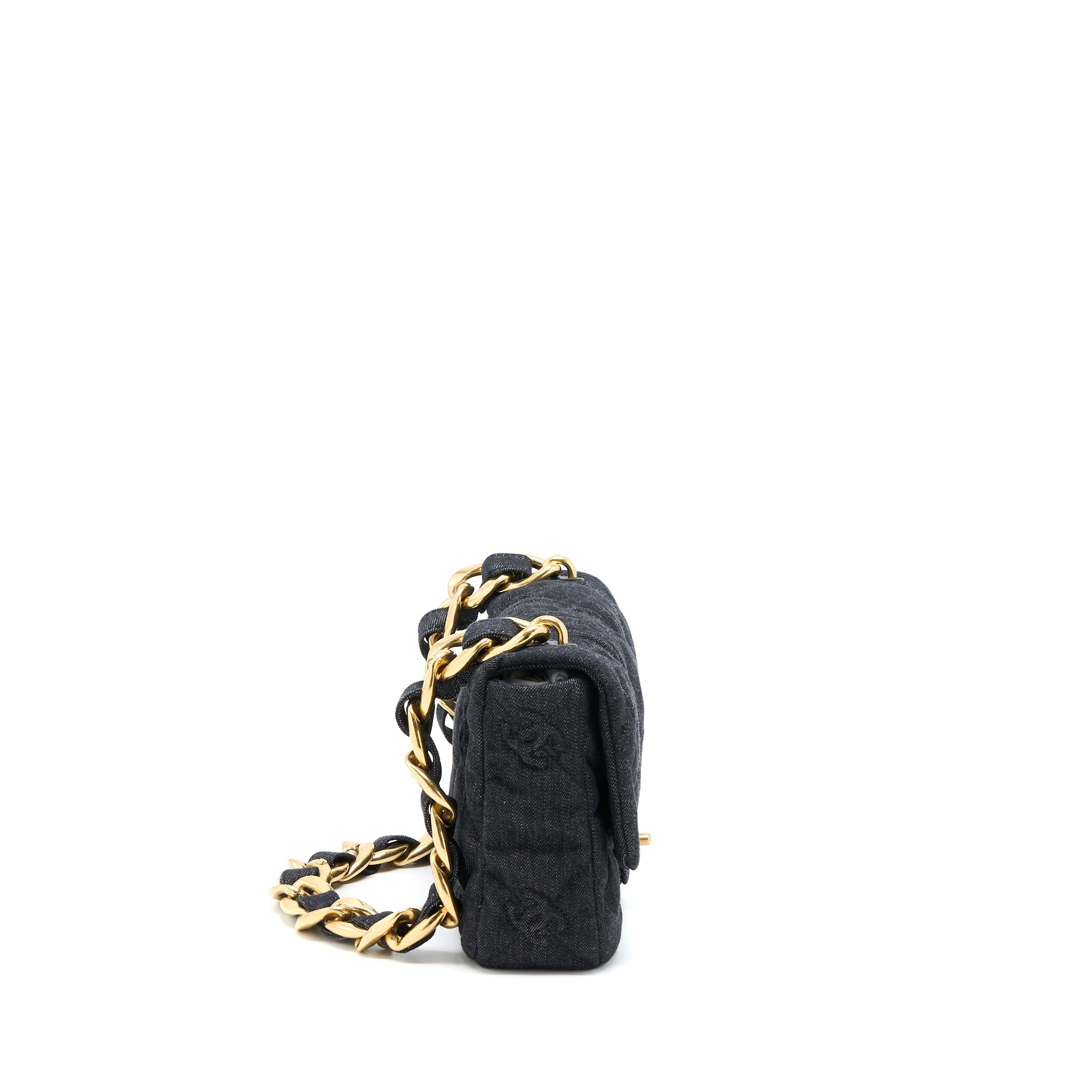 CHANEL CHUNKY CHAIN FLAP BAG DENIM BLACK BRUSHED GHW (MICROCHIP)