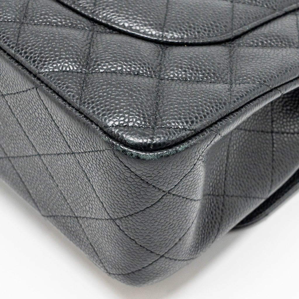CHANEL JUMBO CLASSIC DOUBLE FLAP BAG CAVIAR BLACK SHW