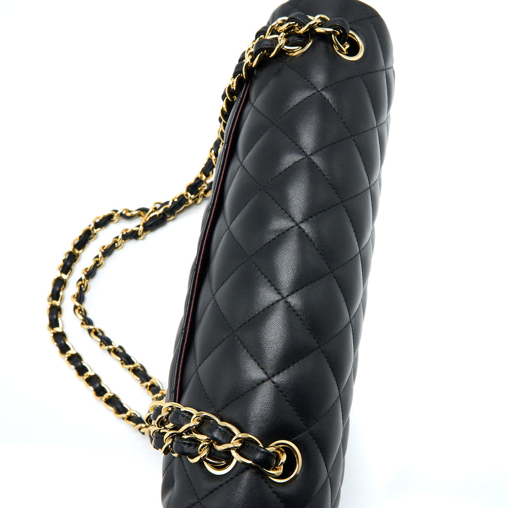 CHANEL JUMBO CLASSIC DOUBLE FLAP BAG LAMBSKIN BLACK GHW