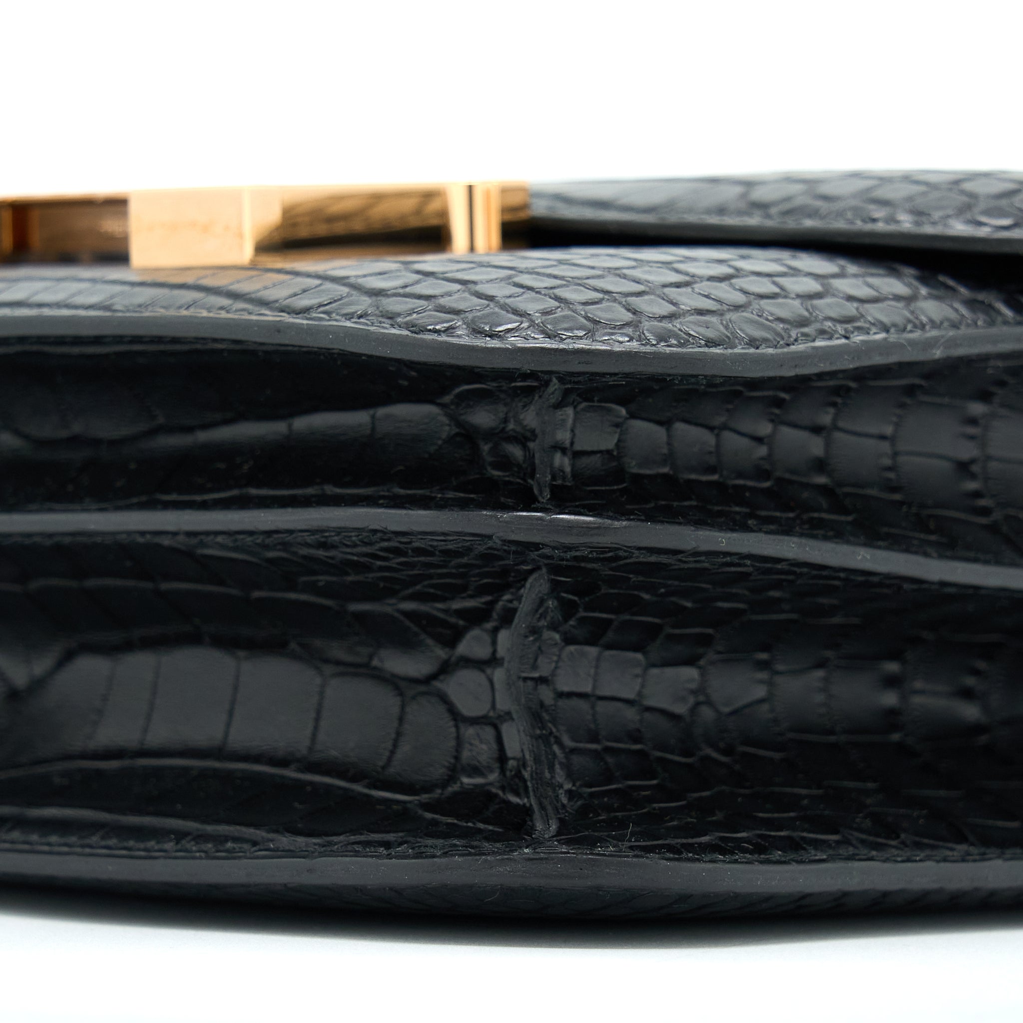 HERMES MINI CONSTANCE ALLIGATOR MISSISSIPPIENSIS MAT BLACK RGHW