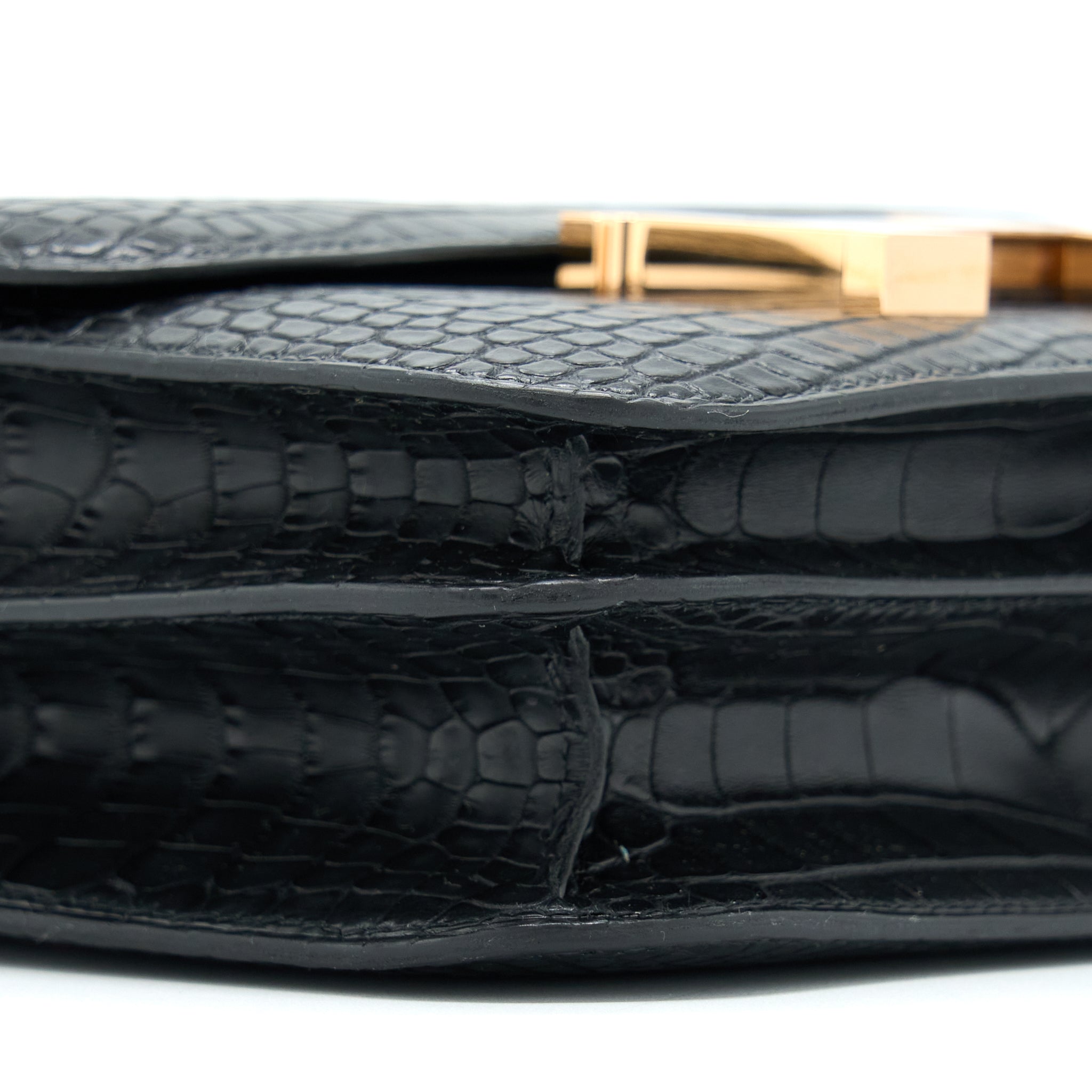 HERMES MINI CONSTANCE ALLIGATOR MISSISSIPPIENSIS MAT BLACK RGHW