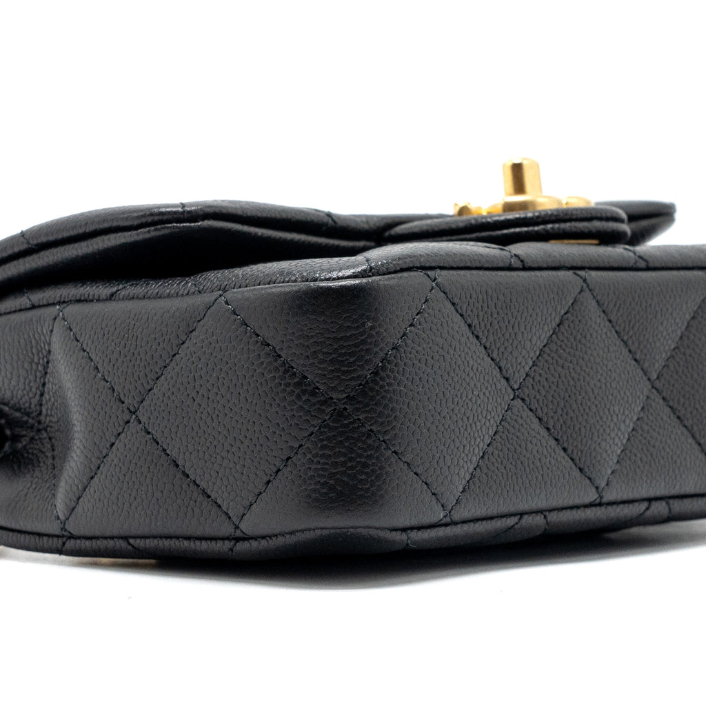 CHANEL 24P COCO LOVE MINI FLAP BAG ADJUSTABLE CHAIN CAVIAR BLACK BRUSH GHW (MICROCHIP)