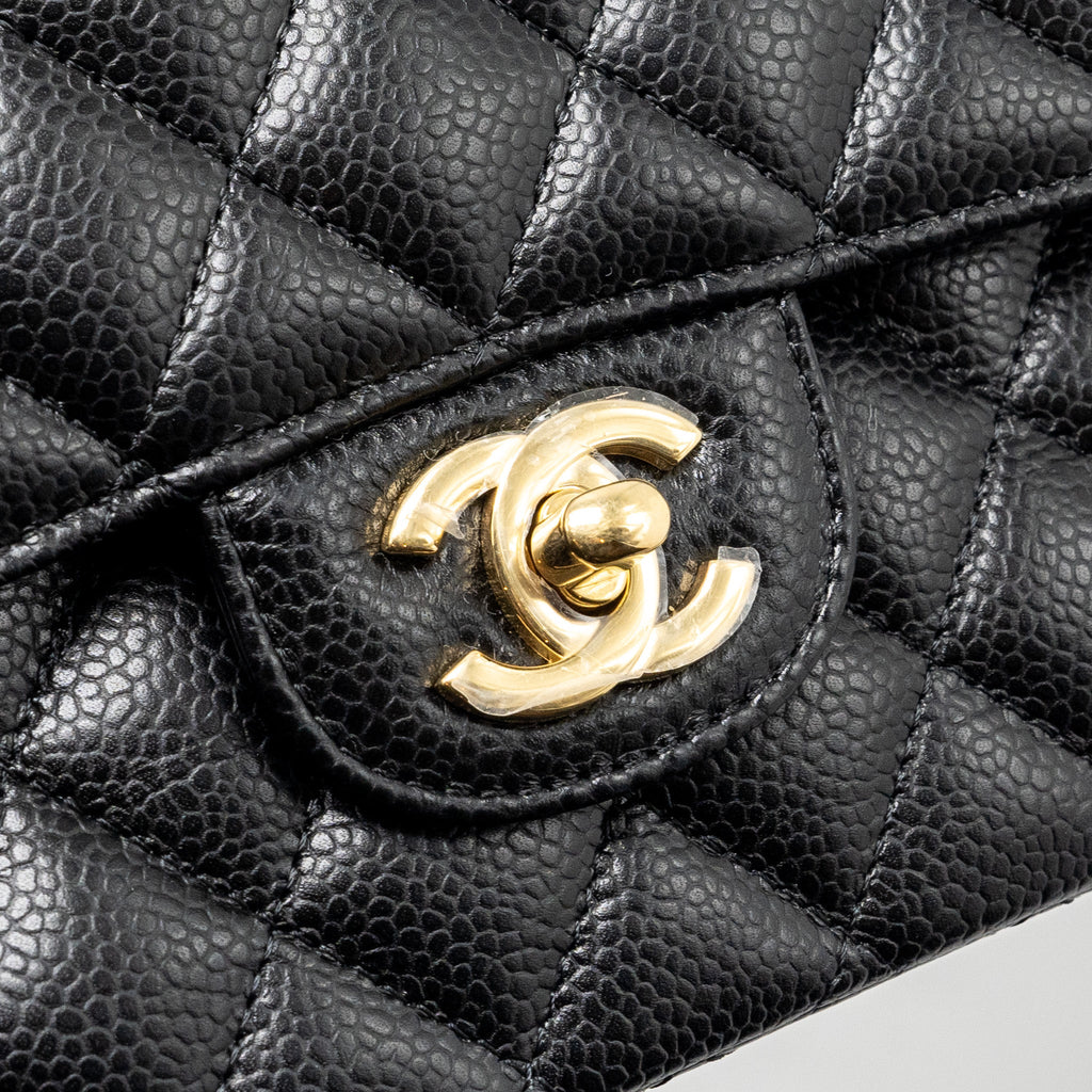 CHANEL MEDIUM CLASSIC DOUBLE FLAP BAG CAVIAR BLACK GHW (MICROCHIP)