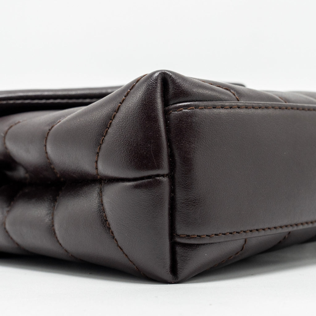 SAINT LAURENT/YSL LOULOU TOY STRAP BAG CALFSKIN BROWN SHW