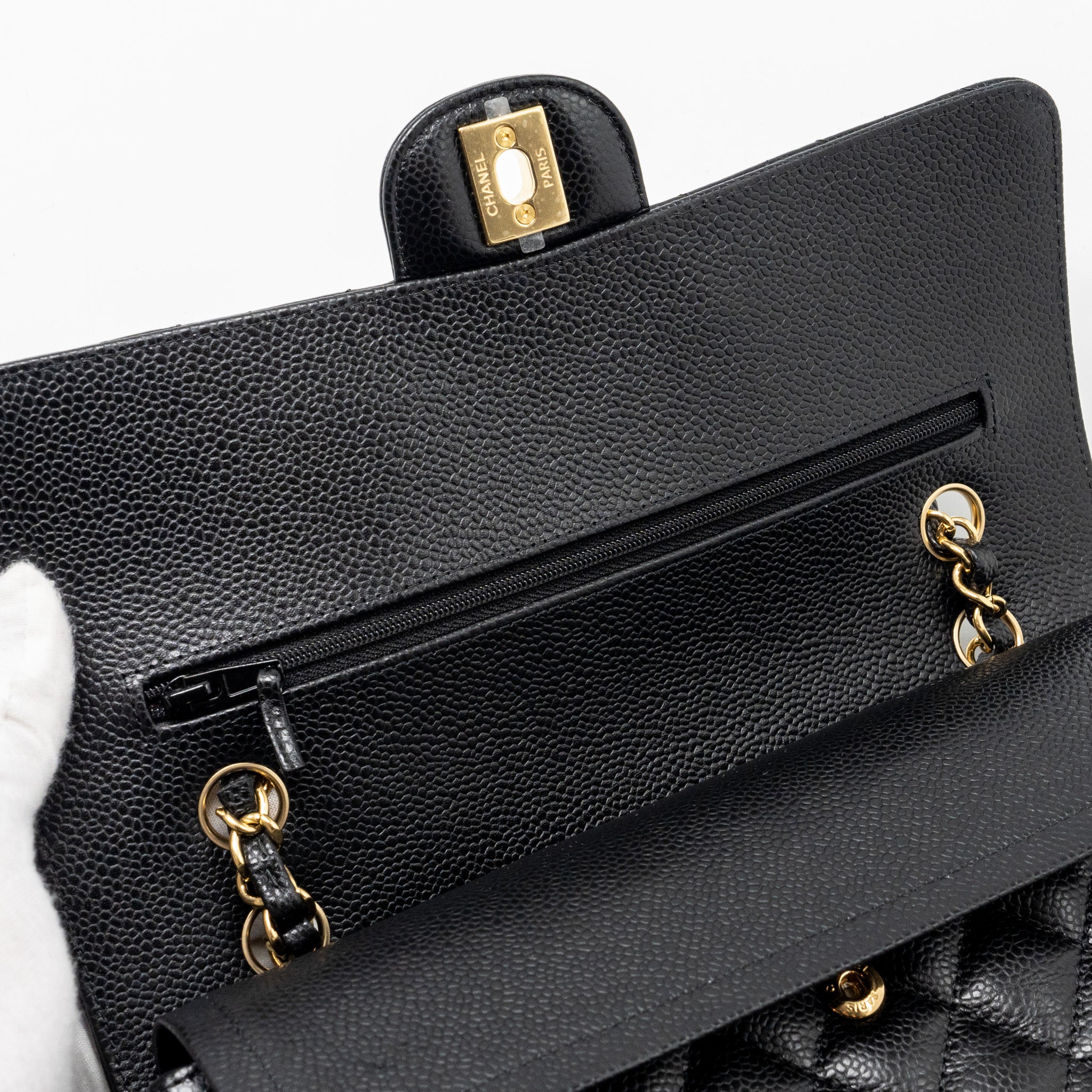 CHANEL MEDIUM CLASSIC DOUBLE FLAP BAG CAVIAR BLACK GHW (MICROCHIP)
