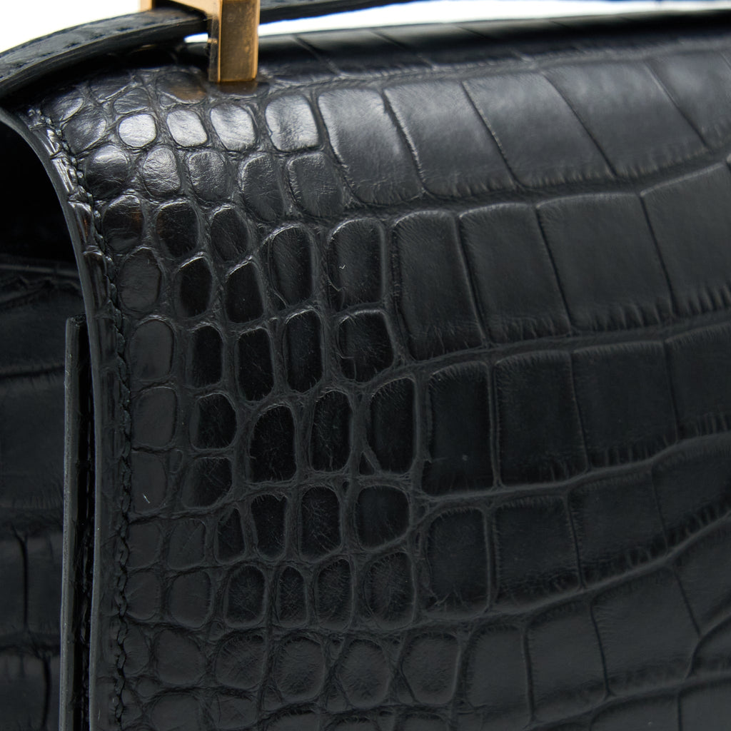 HERMES MINI CONSTANCE ALLIGATOR MISSISSIPPIENSIS MAT BLACK RGHW