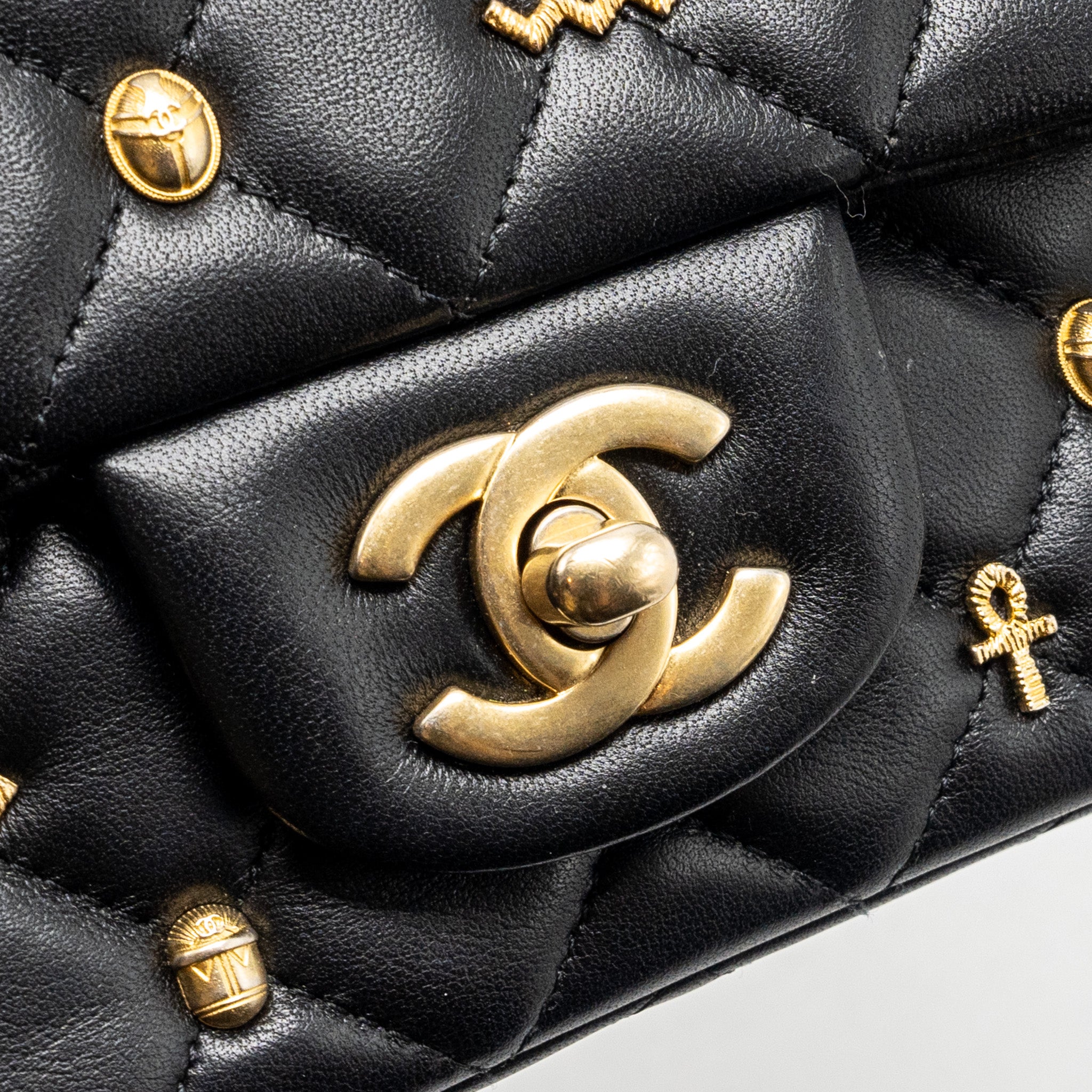 CHANEL EGYPTIAN AMULET MINI RECTANGULAR FLAP BAG LAMBSKIN BLACK GHW