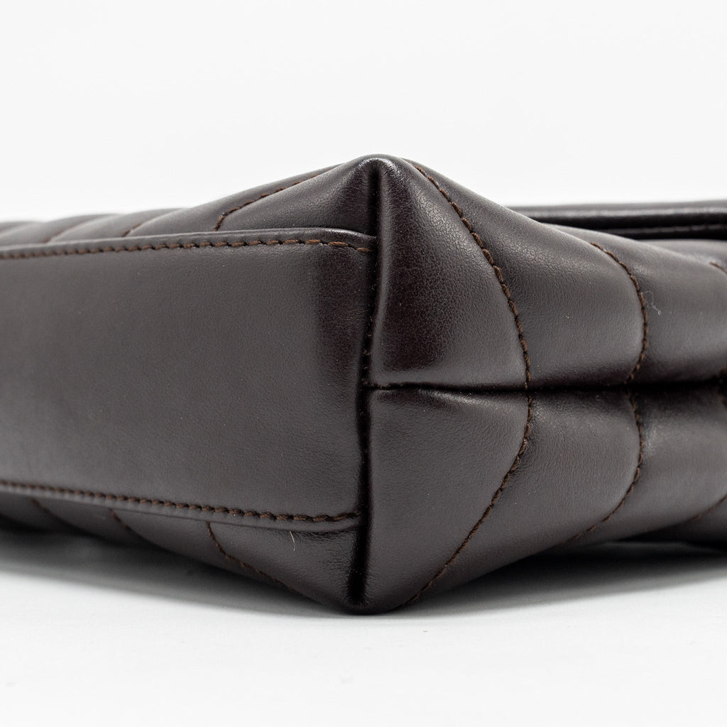 SAINT LAURENT/YSL LOULOU TOY STRAP BAG CALFSKIN BROWN SHW
