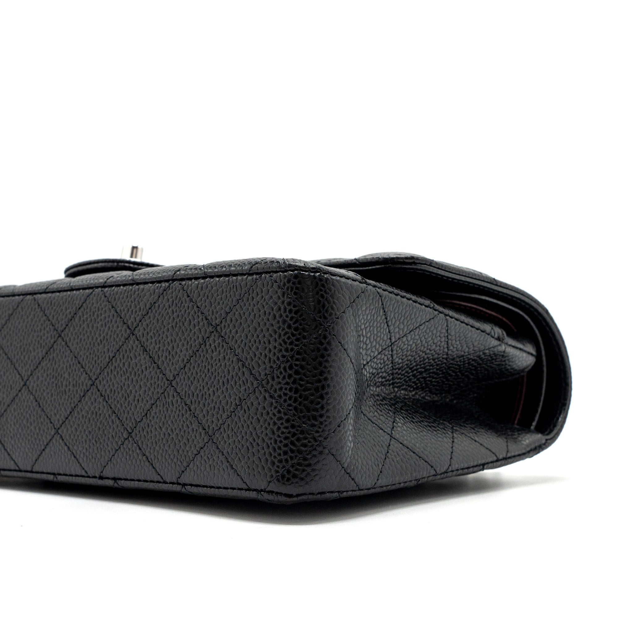 CHANEL MEDIUM CLASSIC DOUBLE FLAP BAG CAVIAR BLACK SHW (MICROCHIP)