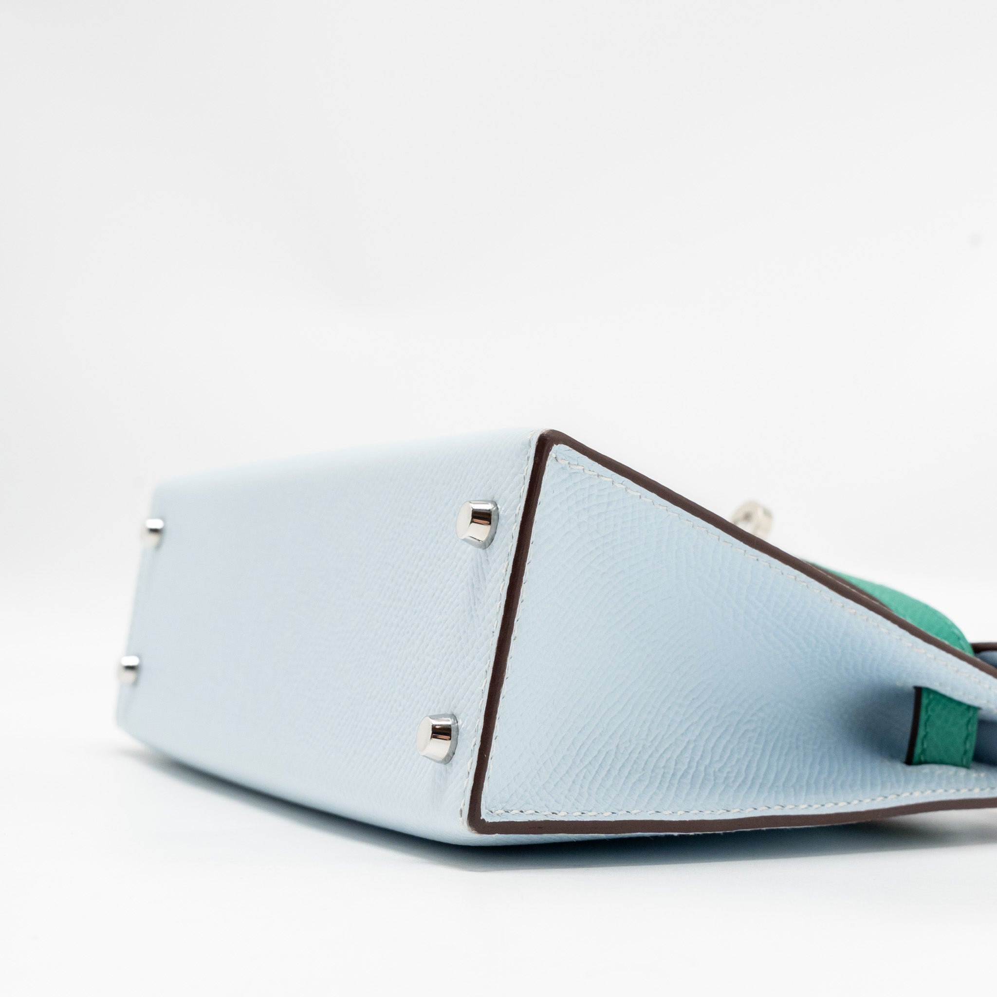 HERMES MINI KELLY EPSOM BLEU BRUME/VERT JADE/GOLD SHW