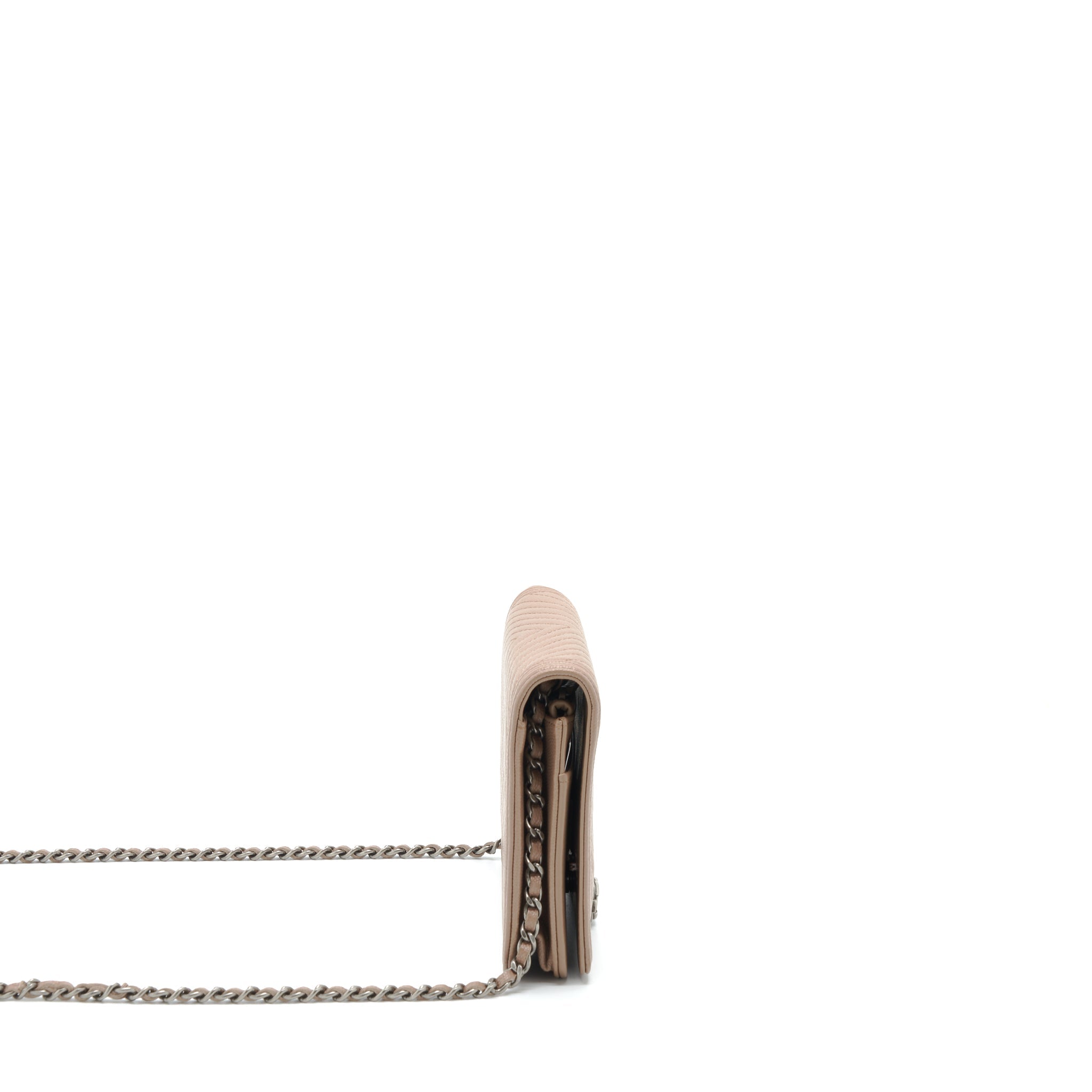 CHANEL CHEVRON BOY WALLET ON CHAIN CAVIAR DARK BEIGE RUTHENIUM HARDWARE