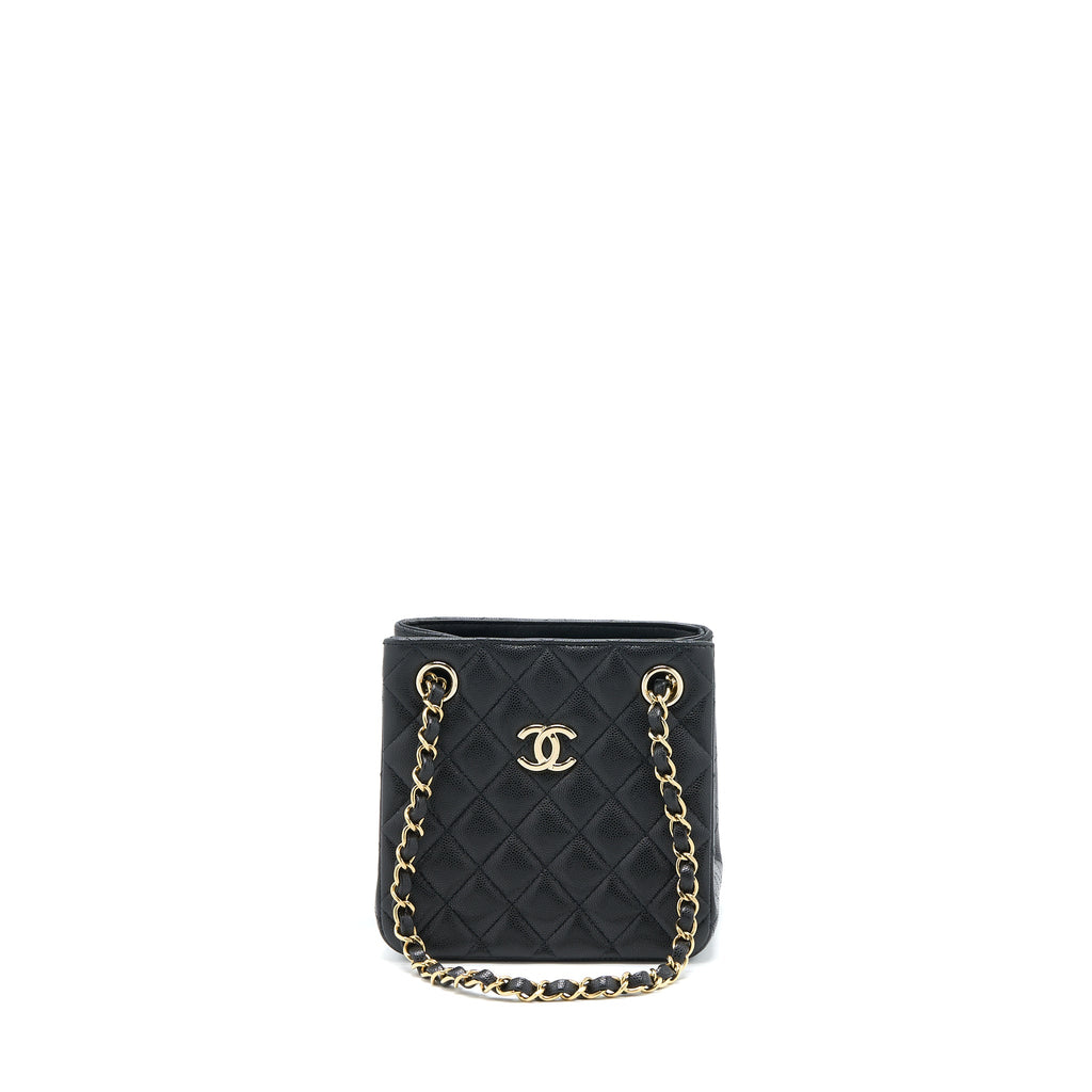 CHANEL 23C MINI BUCKET BAG CAVIAR BLACK LGHW (MICROCHIP)