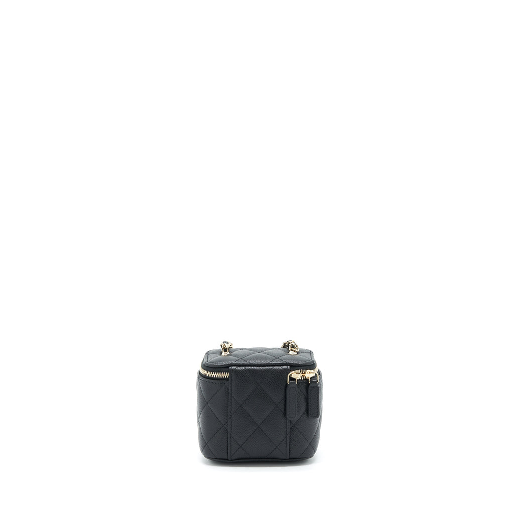 CHANEL 22S DETAILED LOGO MINI VANITY WITH CHAIN CAVIAR BLACK LGHW