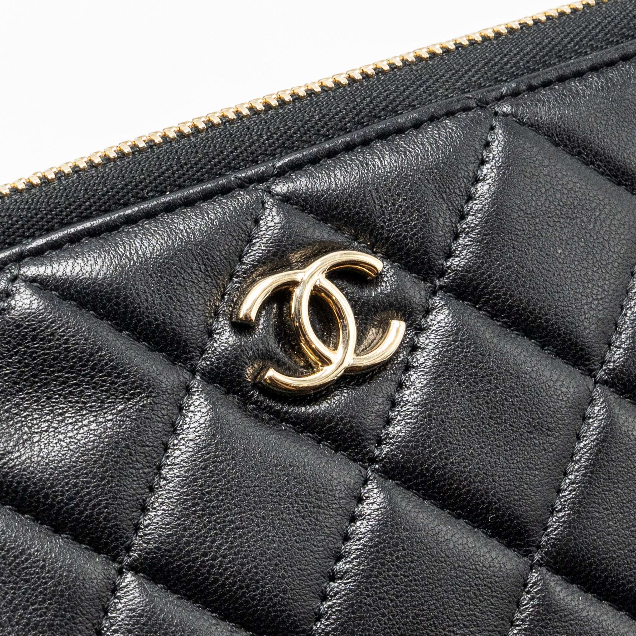 CHANEL COCO CHARMS QUILTED POUCH BAG LAMBSKIN BLACK GHW