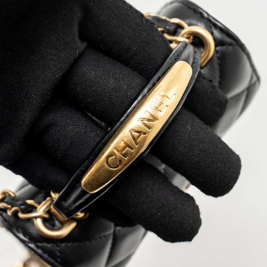 CHANEL TOP HANDLE MINI FLAP CLUTCH WITH CHAIN BLACK LAMBSKIN GHW (MICROCHIP)