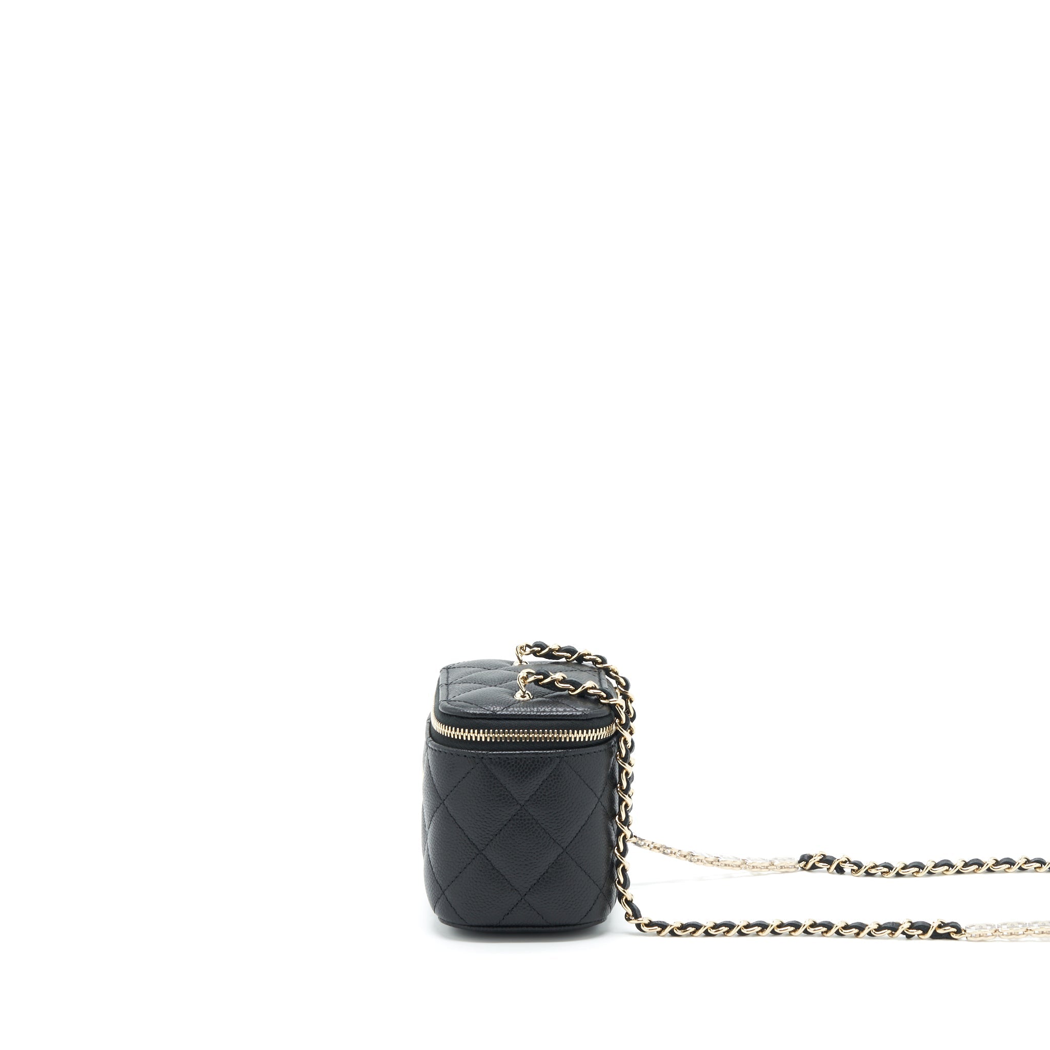 CHANEL 22S DETAILED LOGO MINI VANITY WITH CHAIN CAVIAR BLACK LGHW