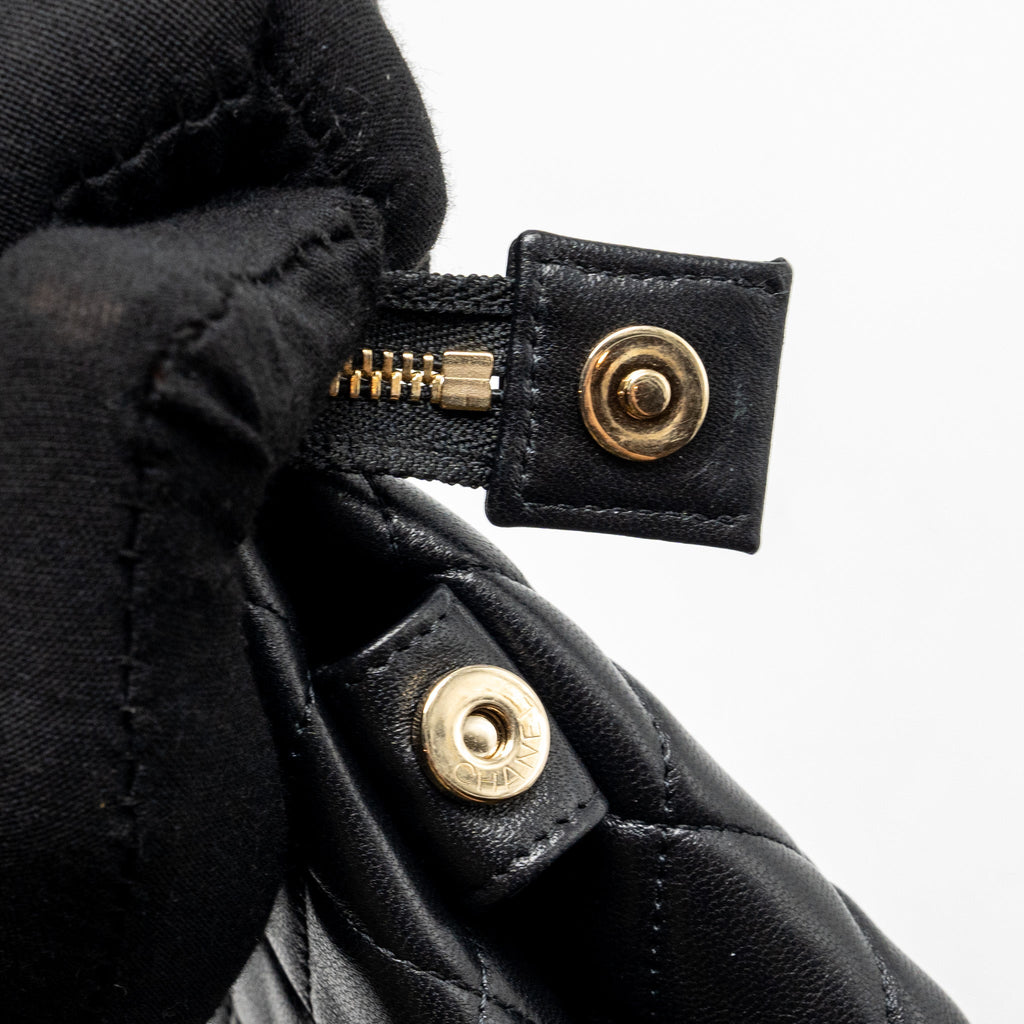 CHANEL COCO CHARMS QUILTED POUCH BAG LAMBSKIN BLACK GHW