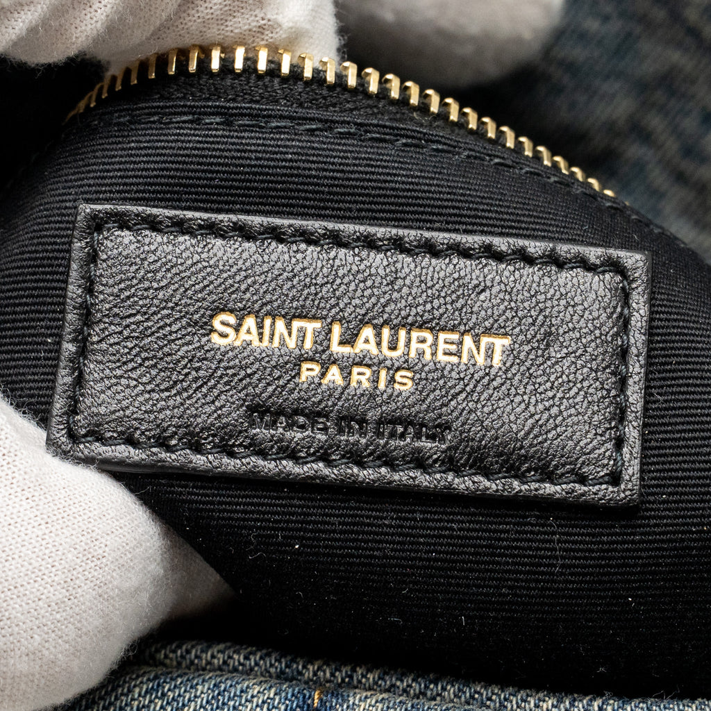 SAINT LAURENT/YSL TOY LOULOU PUFFER SHOULDER BAG DENIM INDIGO BLUE/CINNAMON GHW
