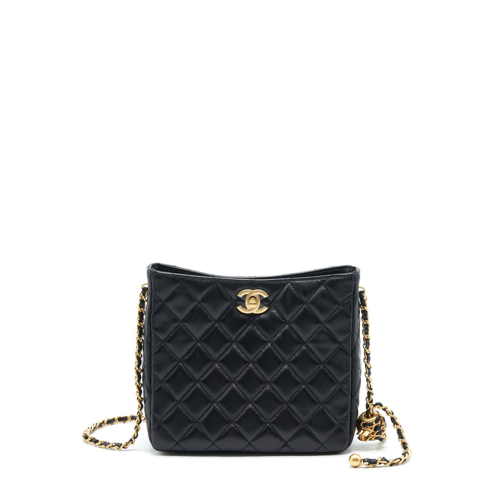 CHANEL 22S PEARL CRUSH HOBO BAG LAMBSKIN BLACK GHW (MICROCHIP)