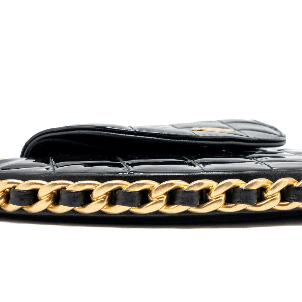 CHANEL 23K HOOP BAG PATENT LEATHER BLACK GHW (MICROCHIP)