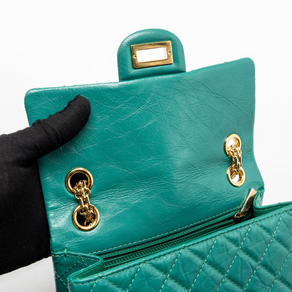 CHANEL MINI 2.55 REISSUE FLAP BAG CALFSKIN GREEN GHW