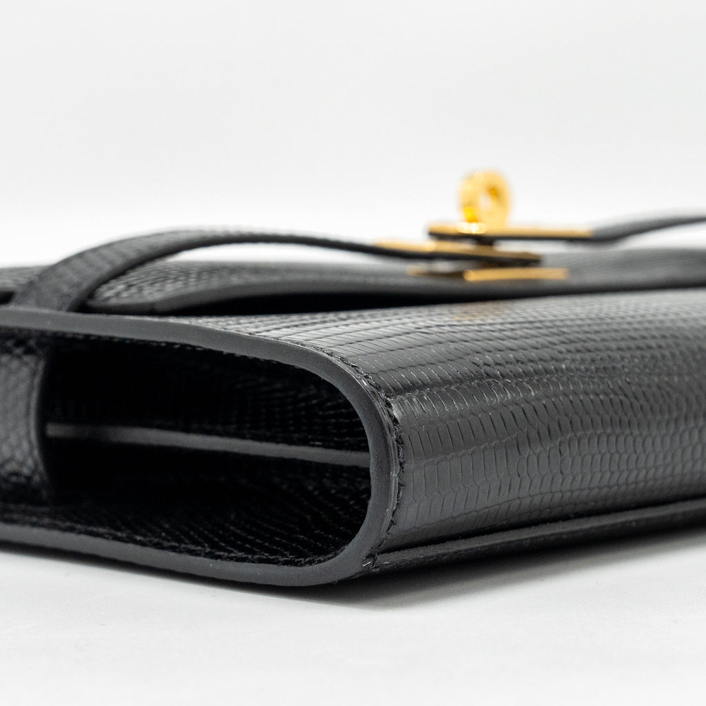 HERMES KELLY TO GO LIZARD NILOTICUS LISSE BLACK GHW