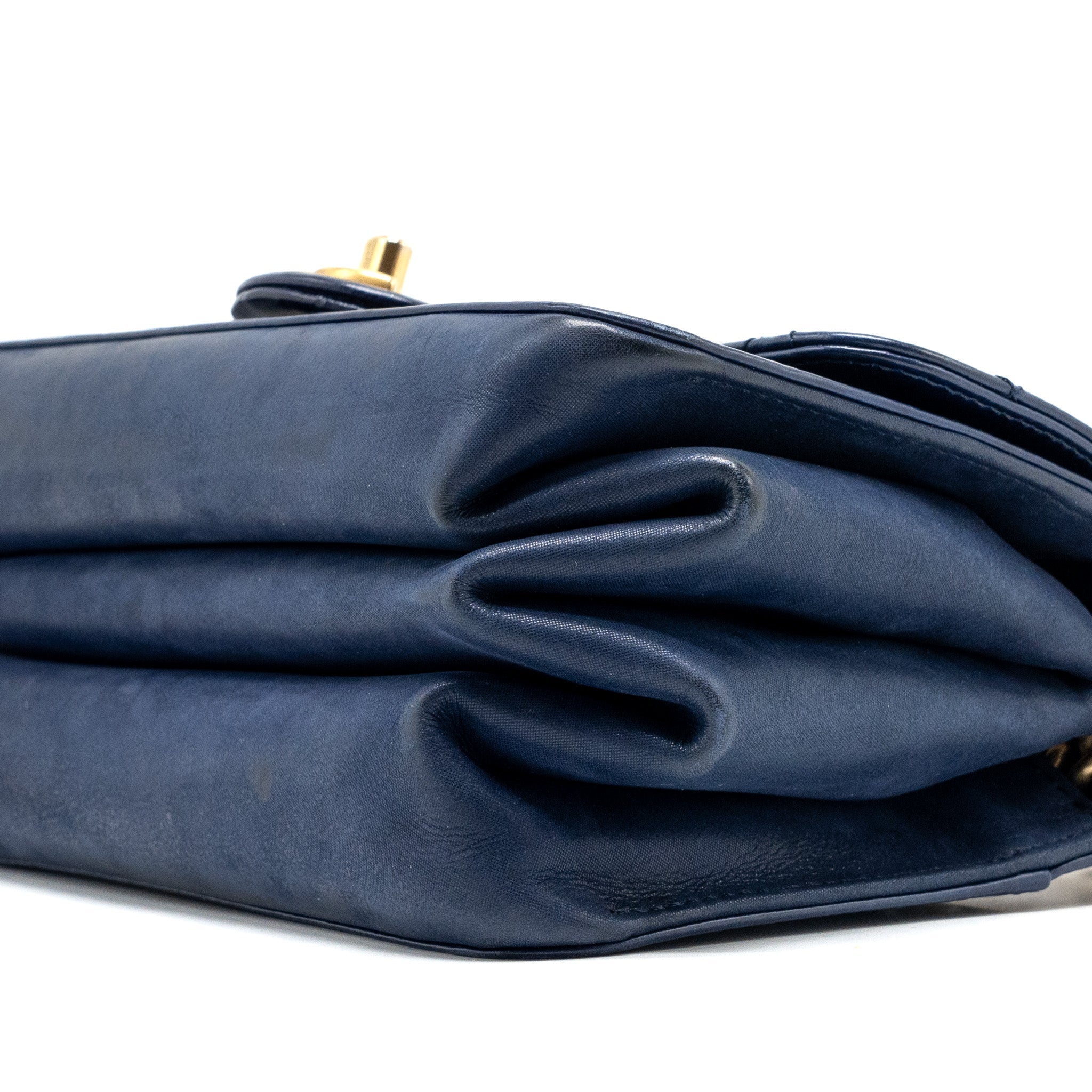 CHANEL QUILTED FLAP BAG WITH CHAIN HANDLE CALFSKIN DARK BLUE GHW