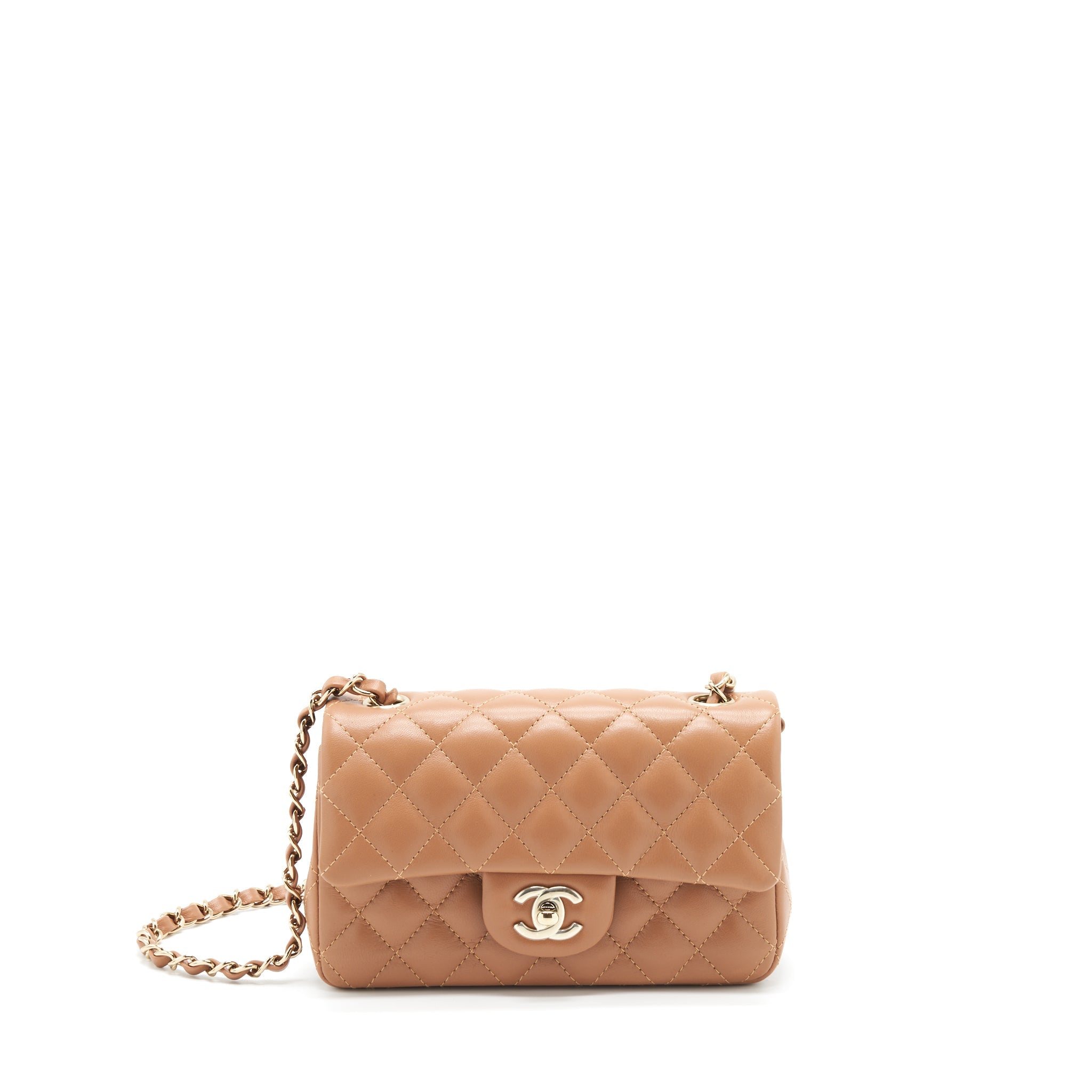 CHANEL 22S MINI RECTANGULAR FLAP BAG CARAMEL LGHW (MICROCHIP)