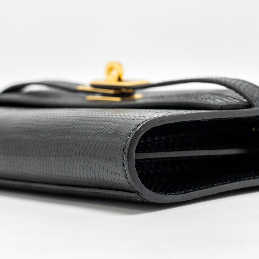 HERMES KELLY TO GO LIZARD NILOTICUS LISSE BLACK GHW